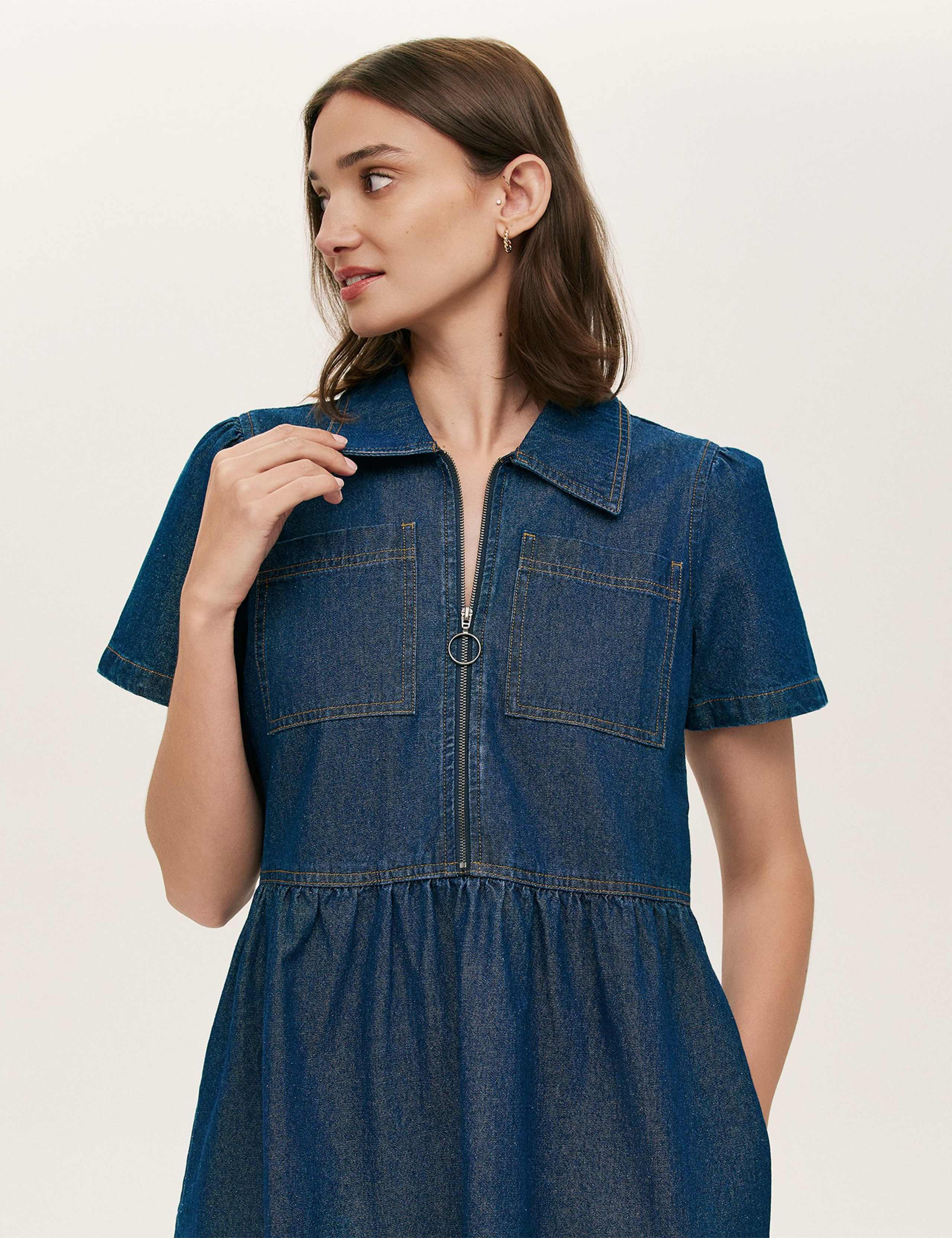 Denim Collared  Knee Length Dress 2 of 4