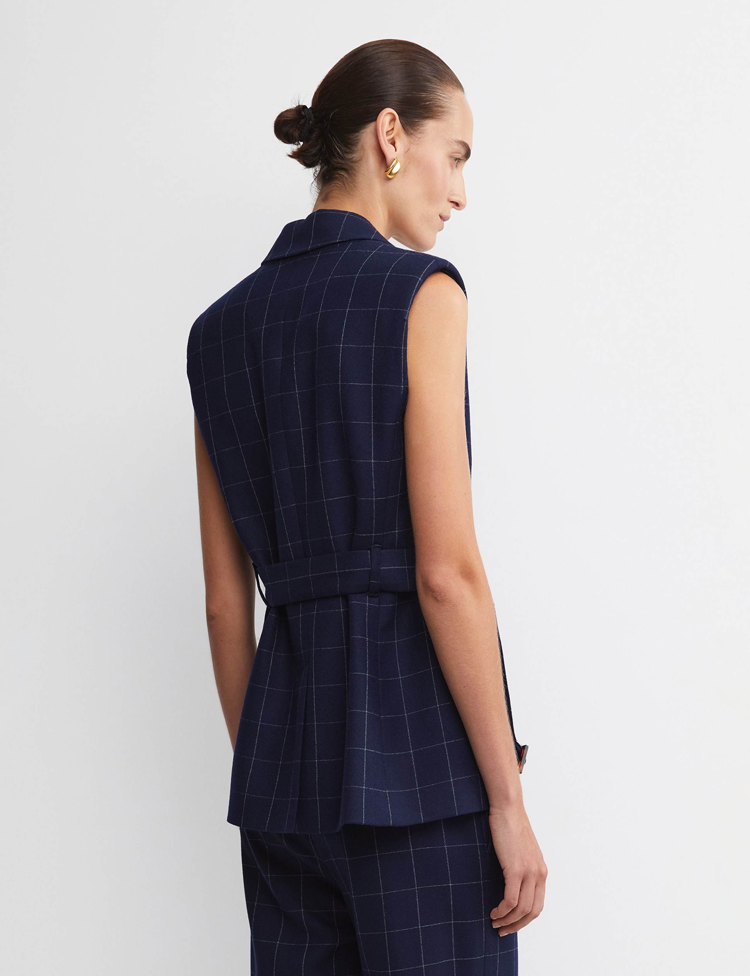 Wool Rich Checked V-Neck Belted Vest 4 of 7