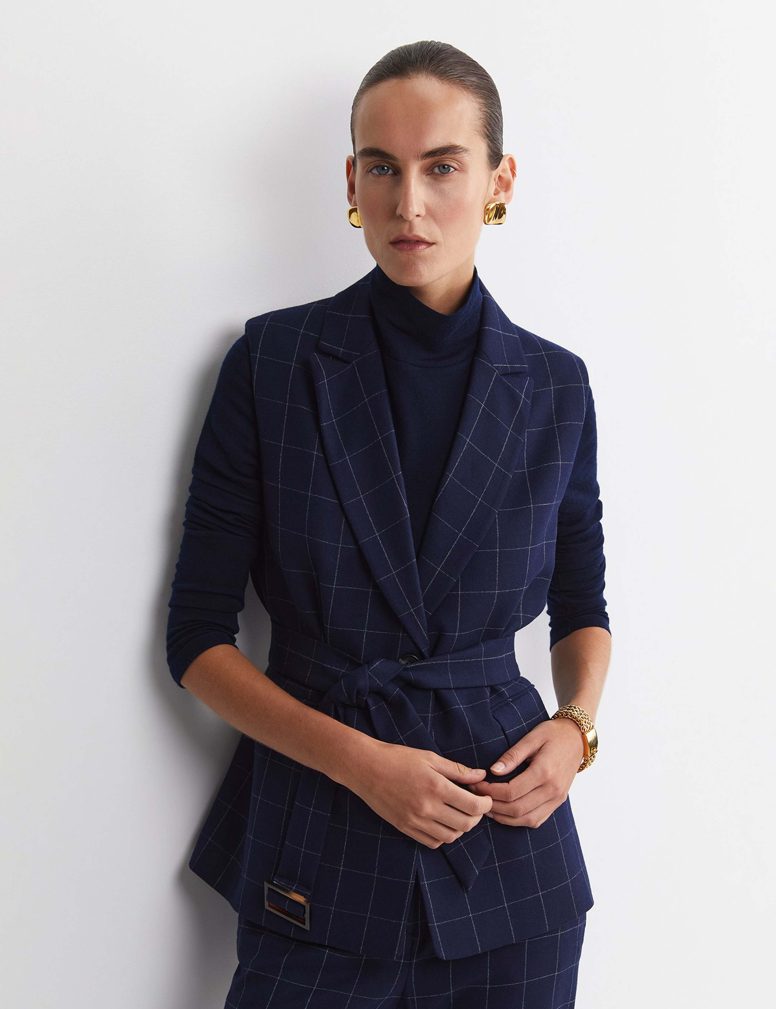 Wool Rich Checked V-Neck Belted Vest 6 of 7