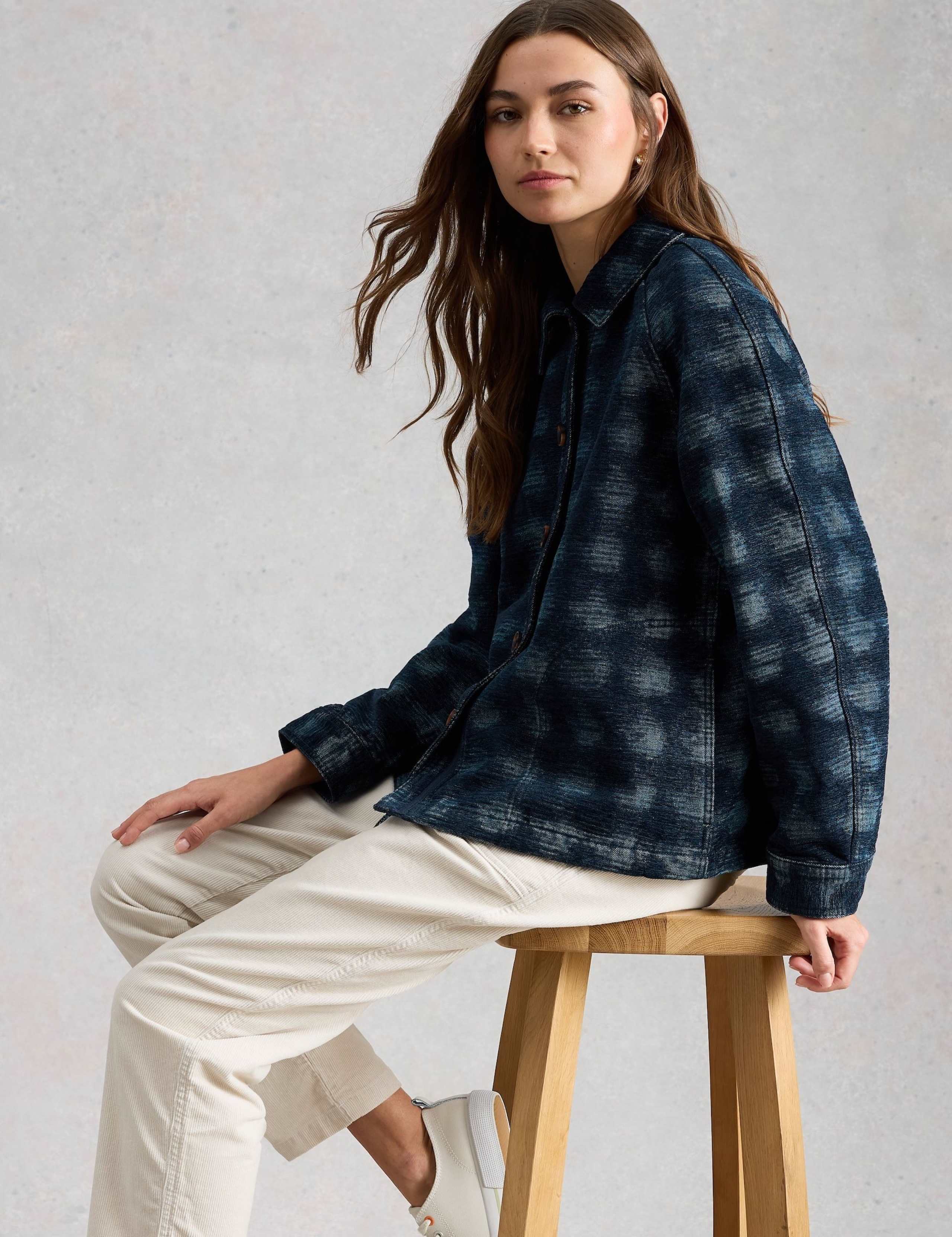 Denim Jacquard Collared Jacket 3 of 6