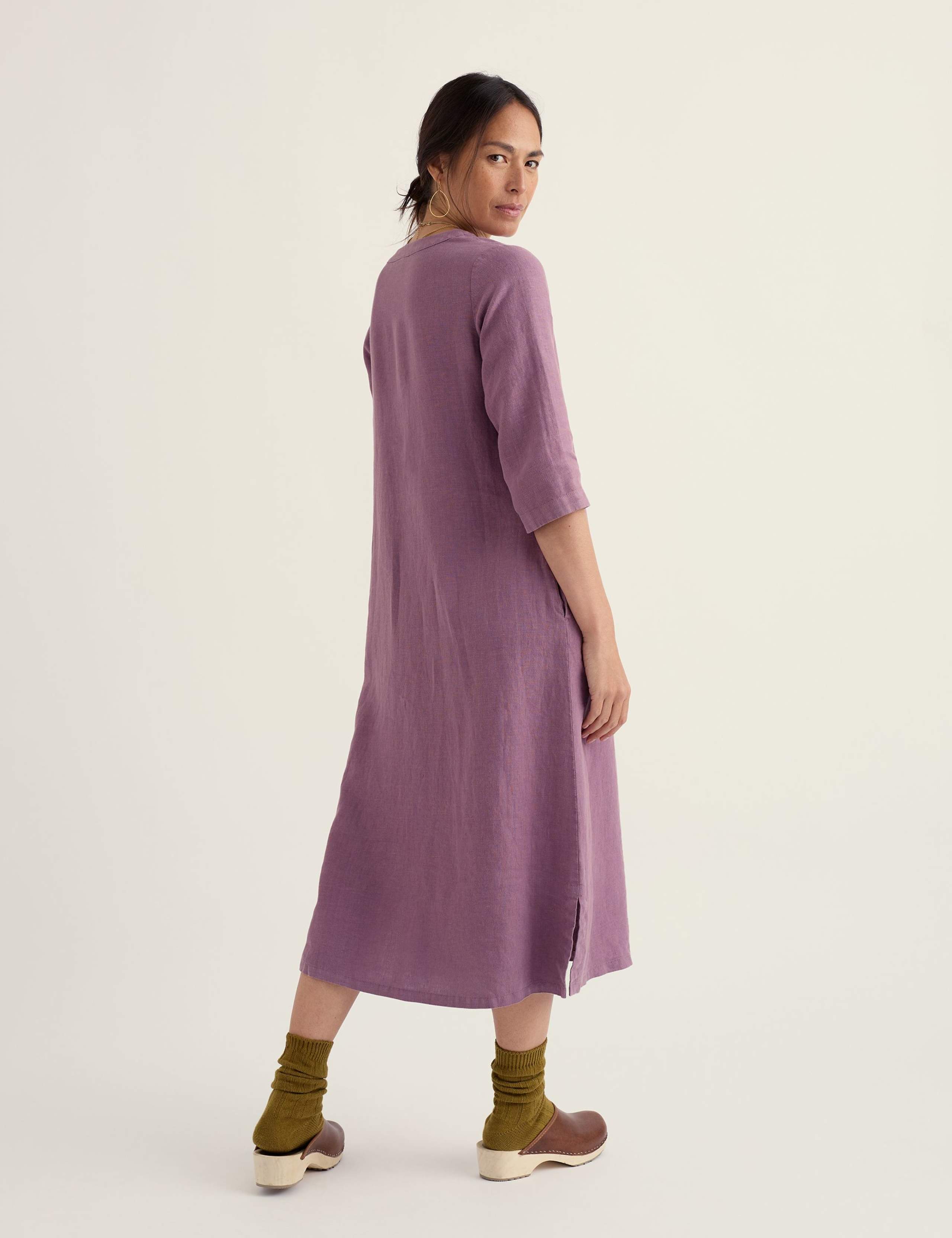 Pure Linen V-Neck Midi Shift Dress 3 of 5
