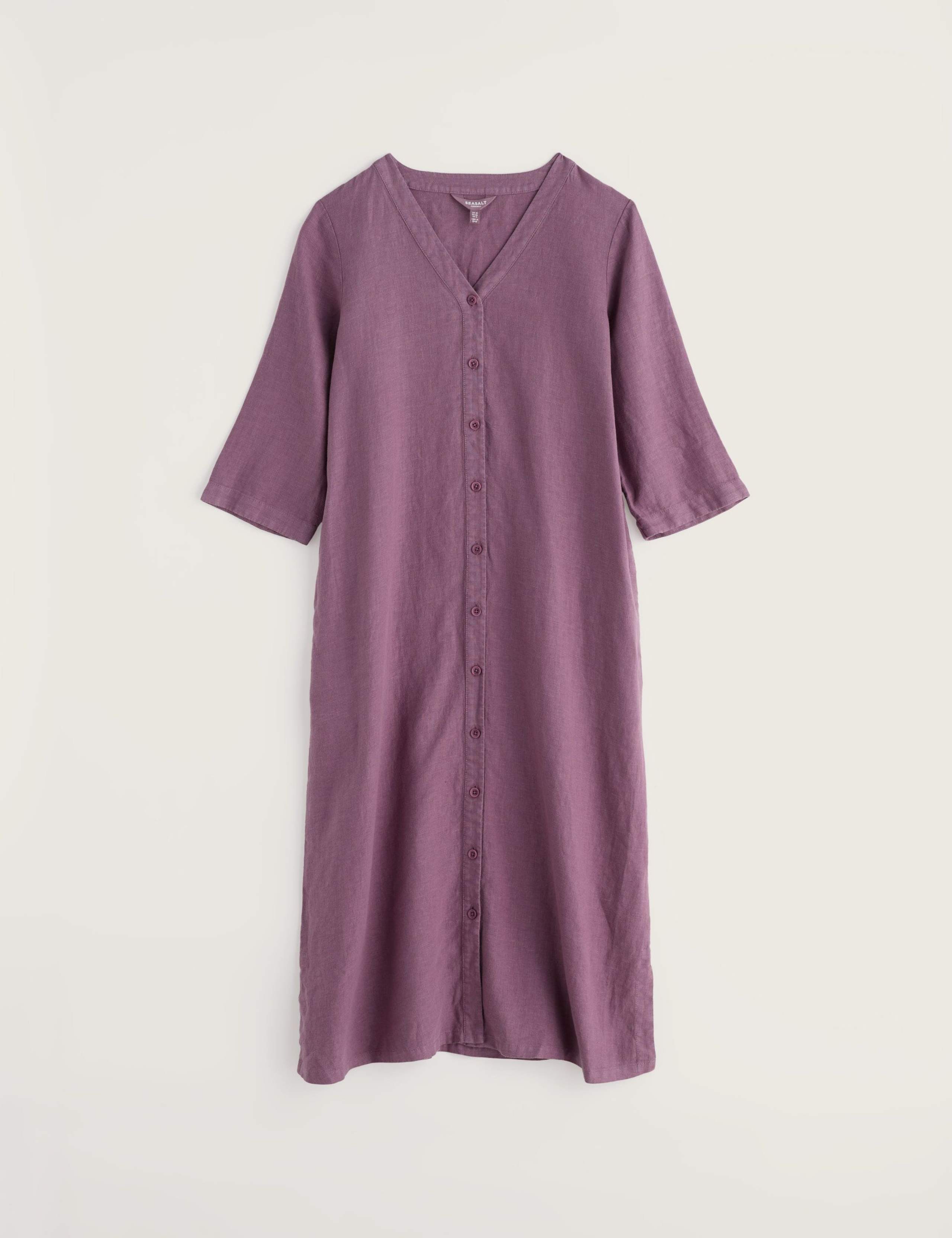 Pure Linen V-Neck Midi Shift Dress 2 of 5