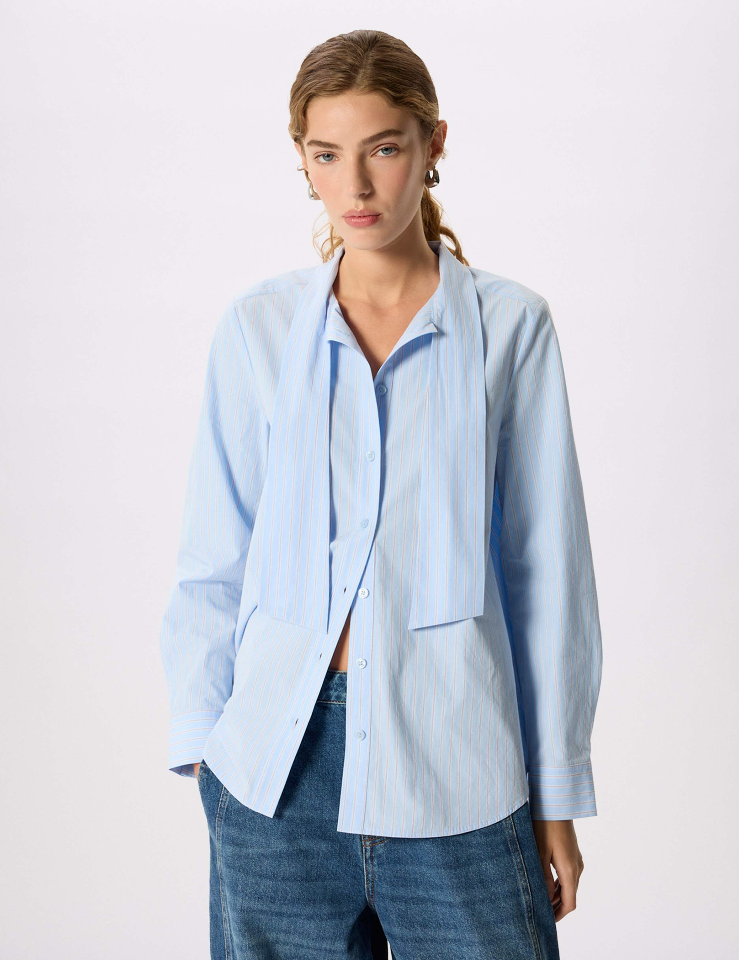 Pure Cotton Striped Tie Neck Shirt 4 of 7