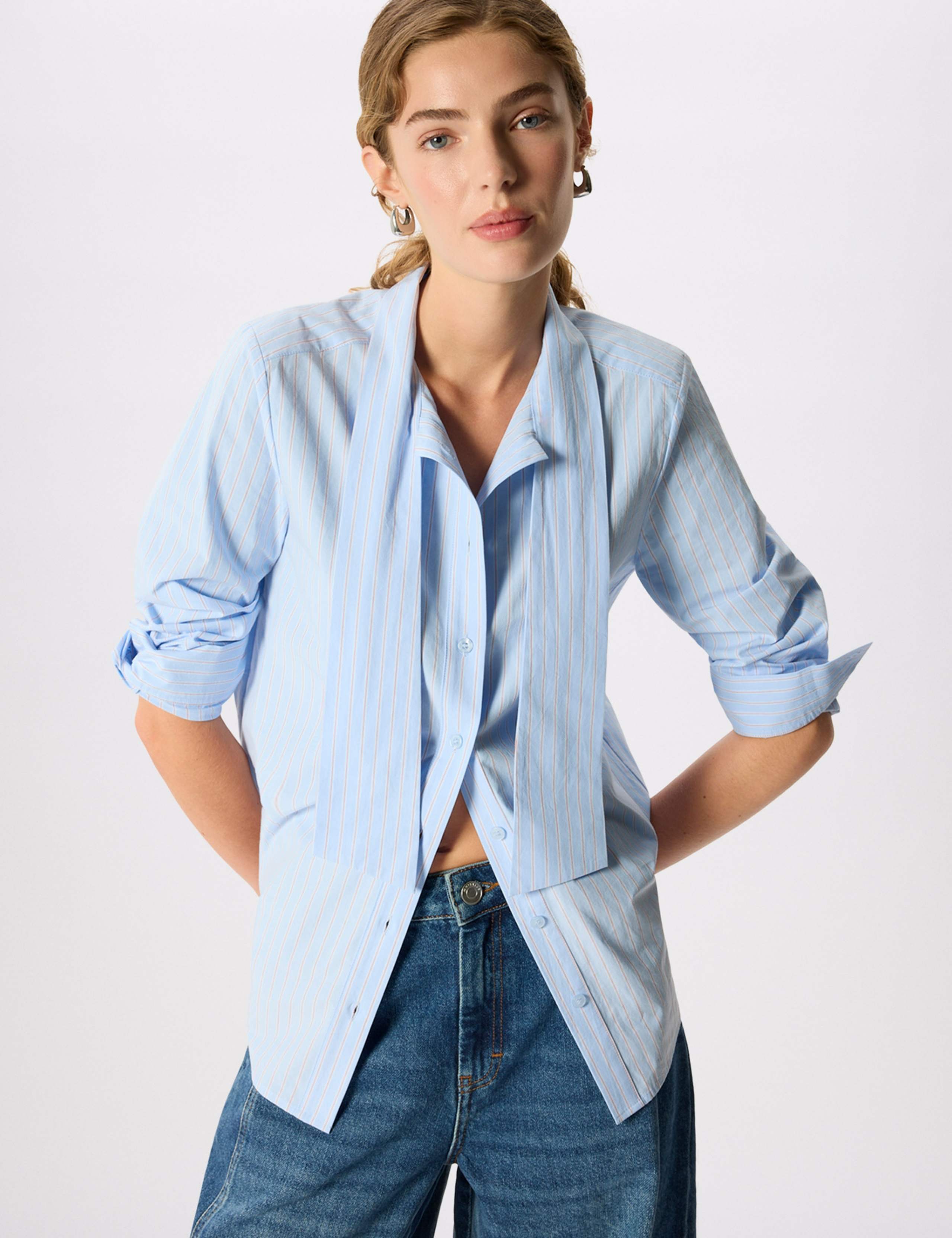 Pure Cotton Striped Tie Neck Shirt 5 of 7