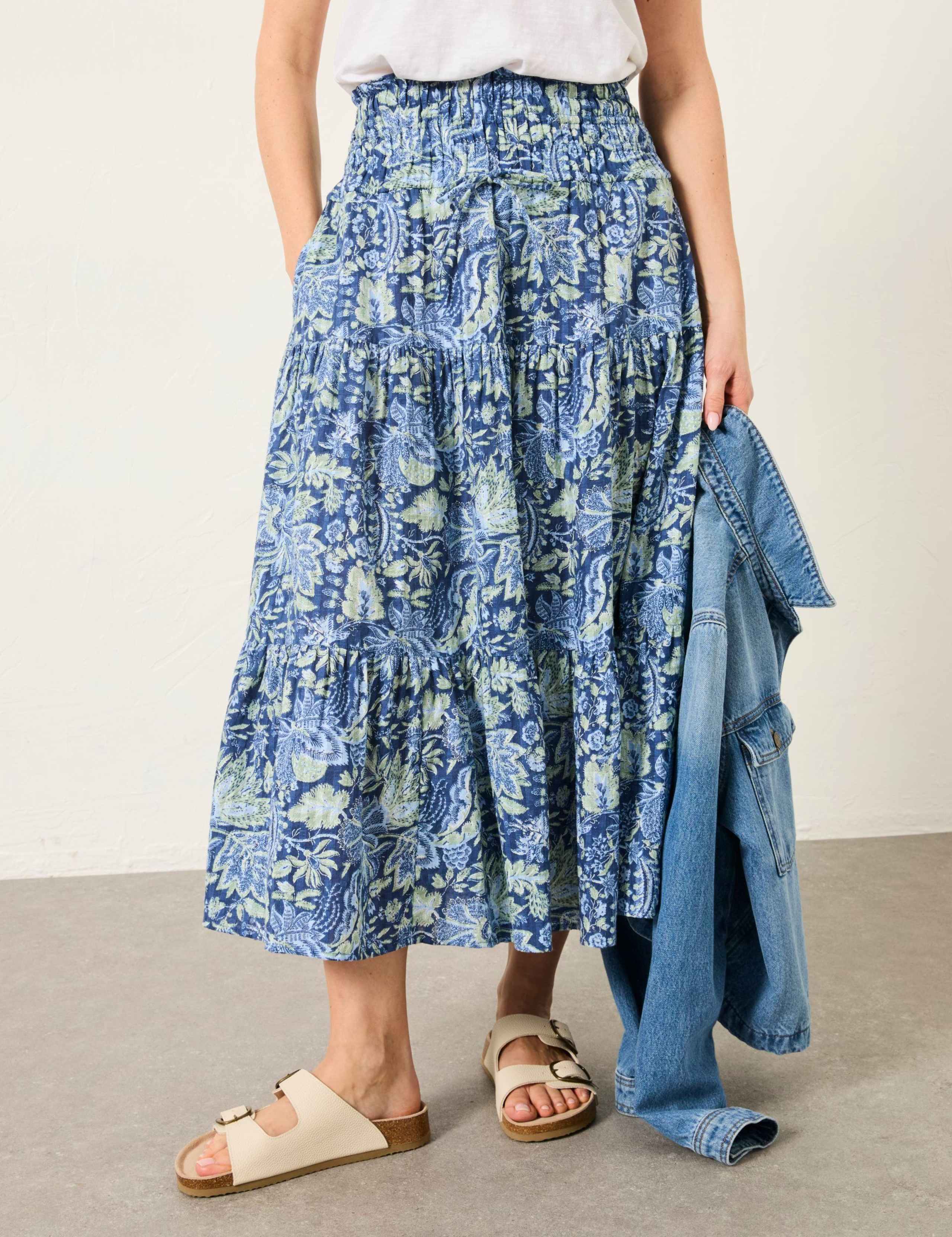 Cotton Rich Paisley Midi Tiered Skirt 1 of 7