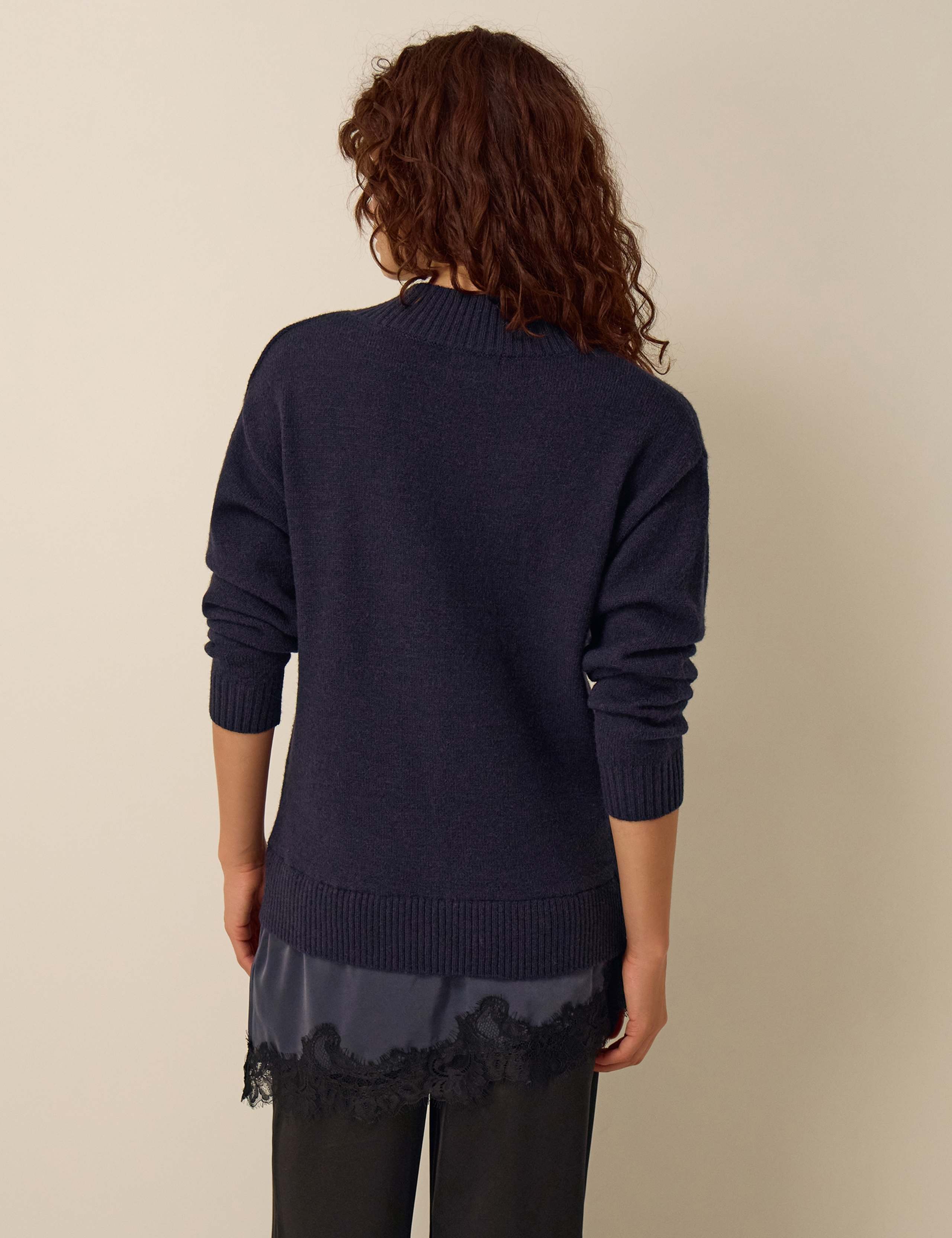 Lace Detail Regular Fit V Neck Jumper 3 of 4