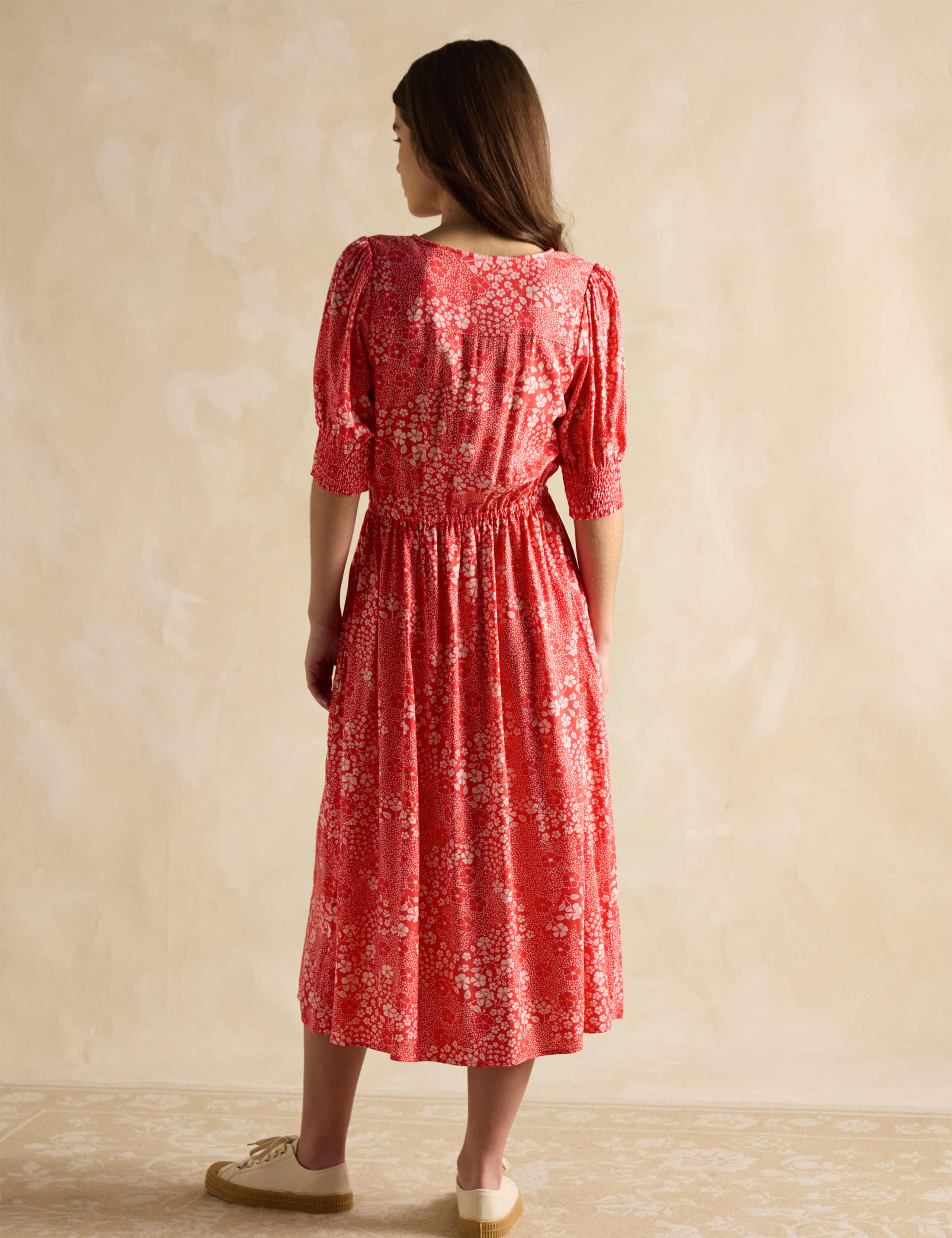 Floral V-Neck Midi Waisted Dress 4 of 6