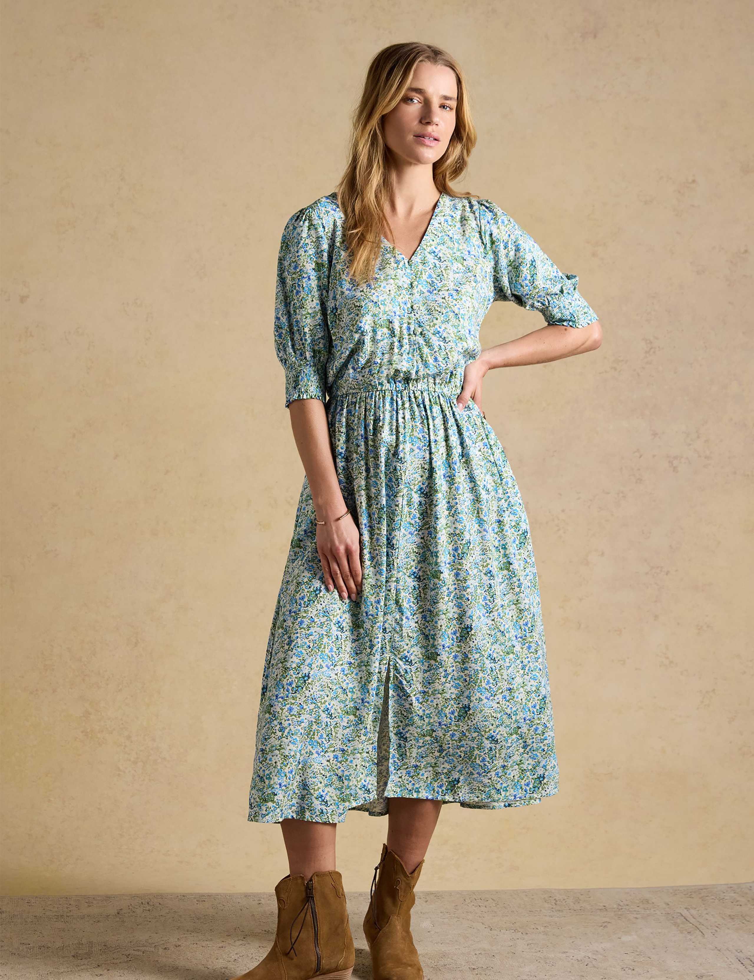 Floral V-Neck Midi Waisted Dress 1 of 8