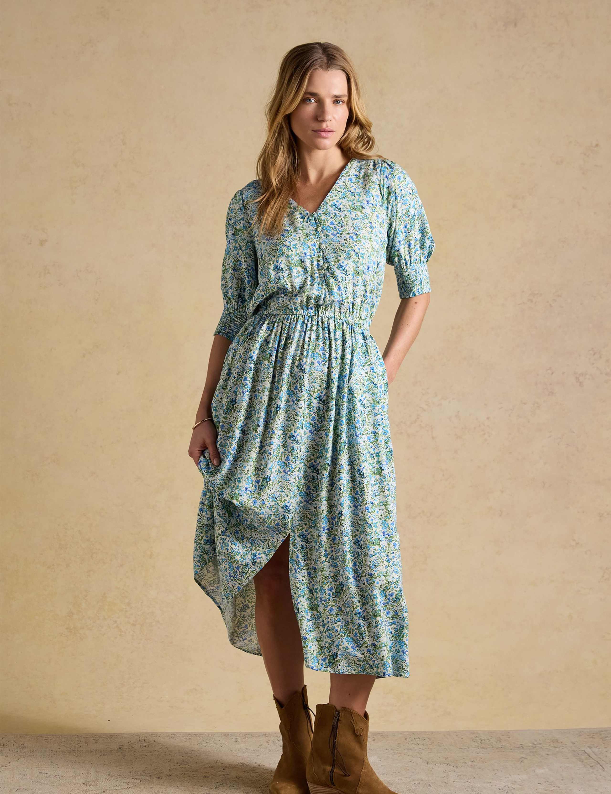 Floral V-Neck Midi Waisted Dress 3 of 8