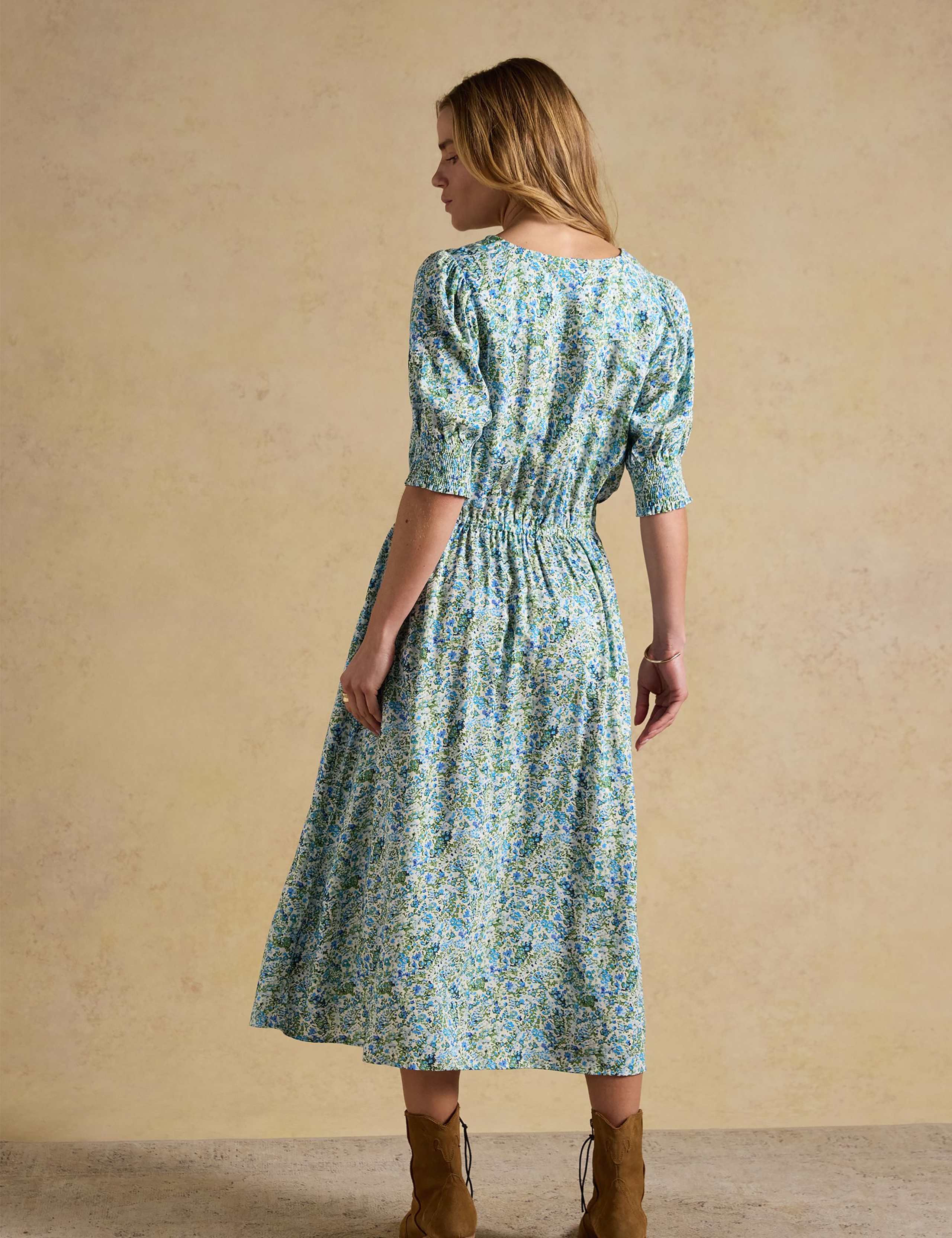 Floral V-Neck Midi Waisted Dress 4 of 8