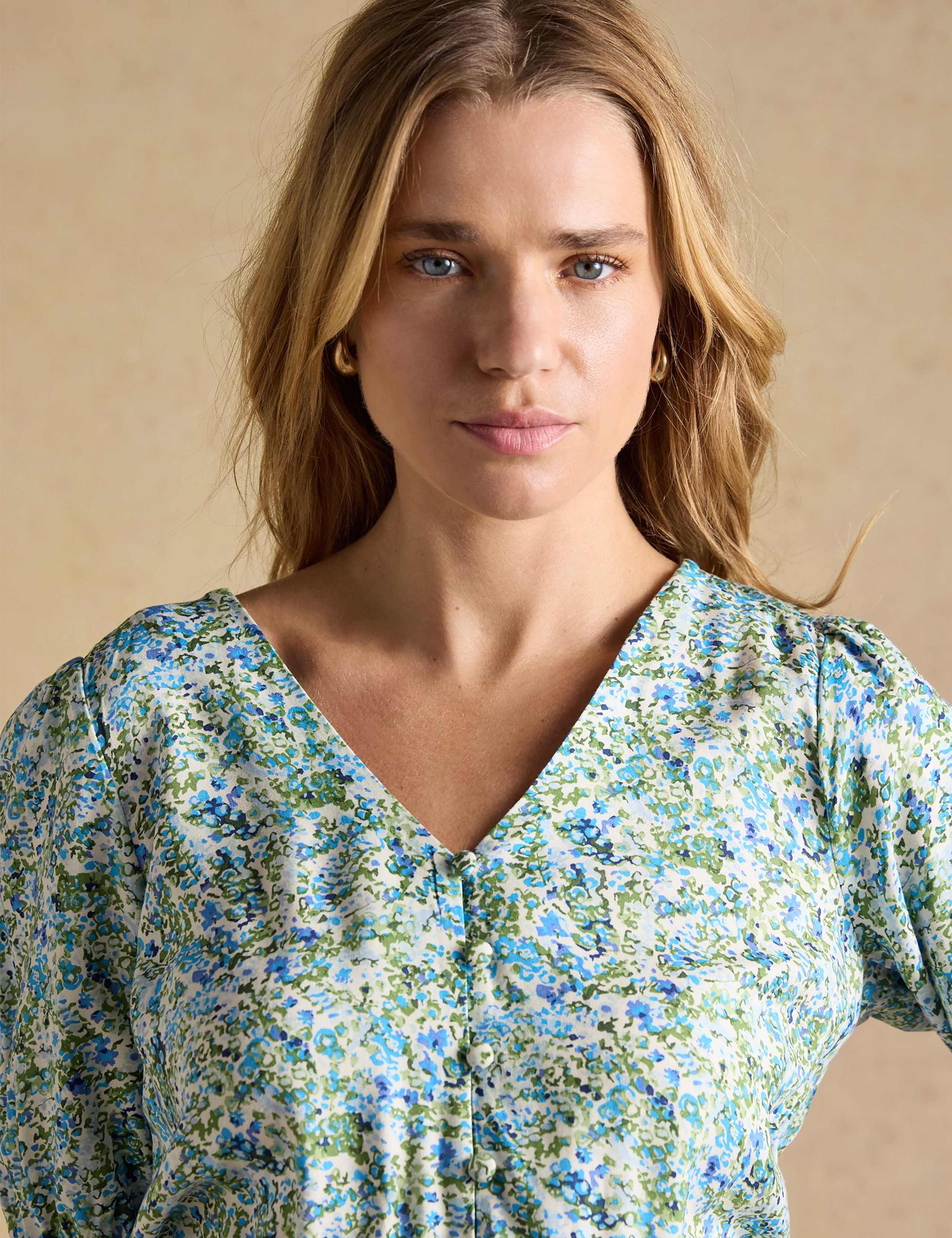 Floral V-Neck Midi Waisted Dress 5 of 8