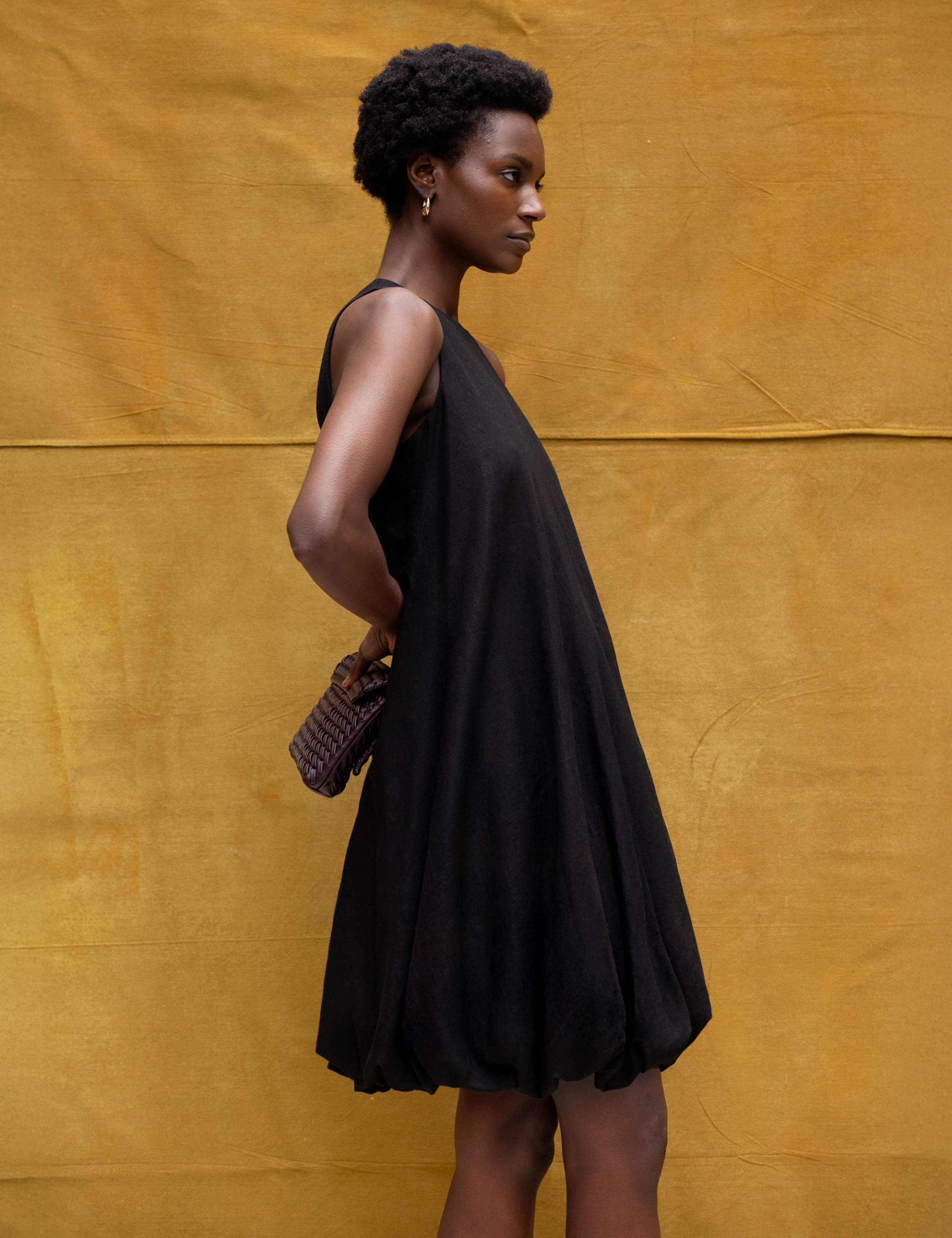Linen Rich Bubble Hem Mini Shift Dress 2 of 5