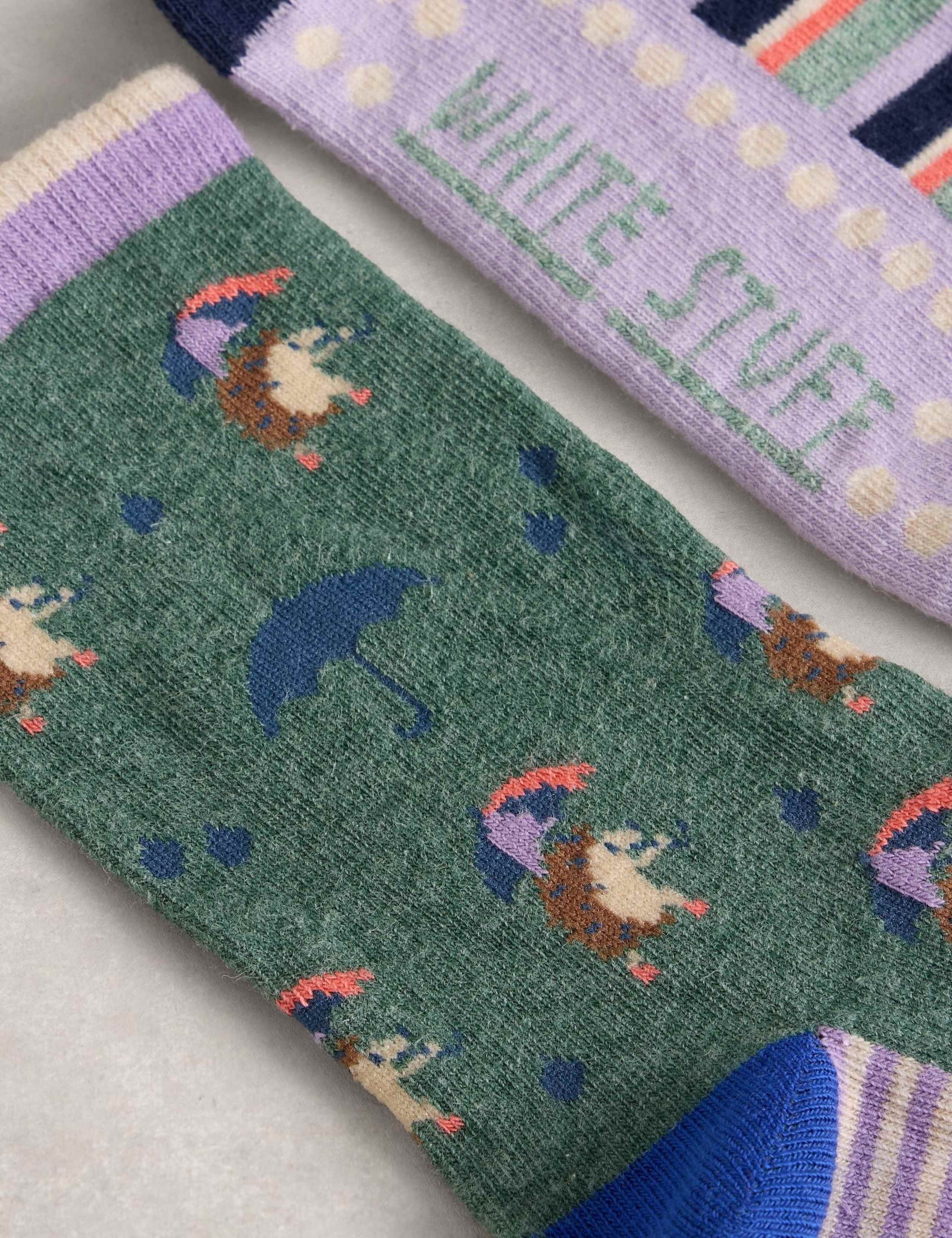 2pk Pure Cotton Hedgehog Ankle High Socks 2 of 2
