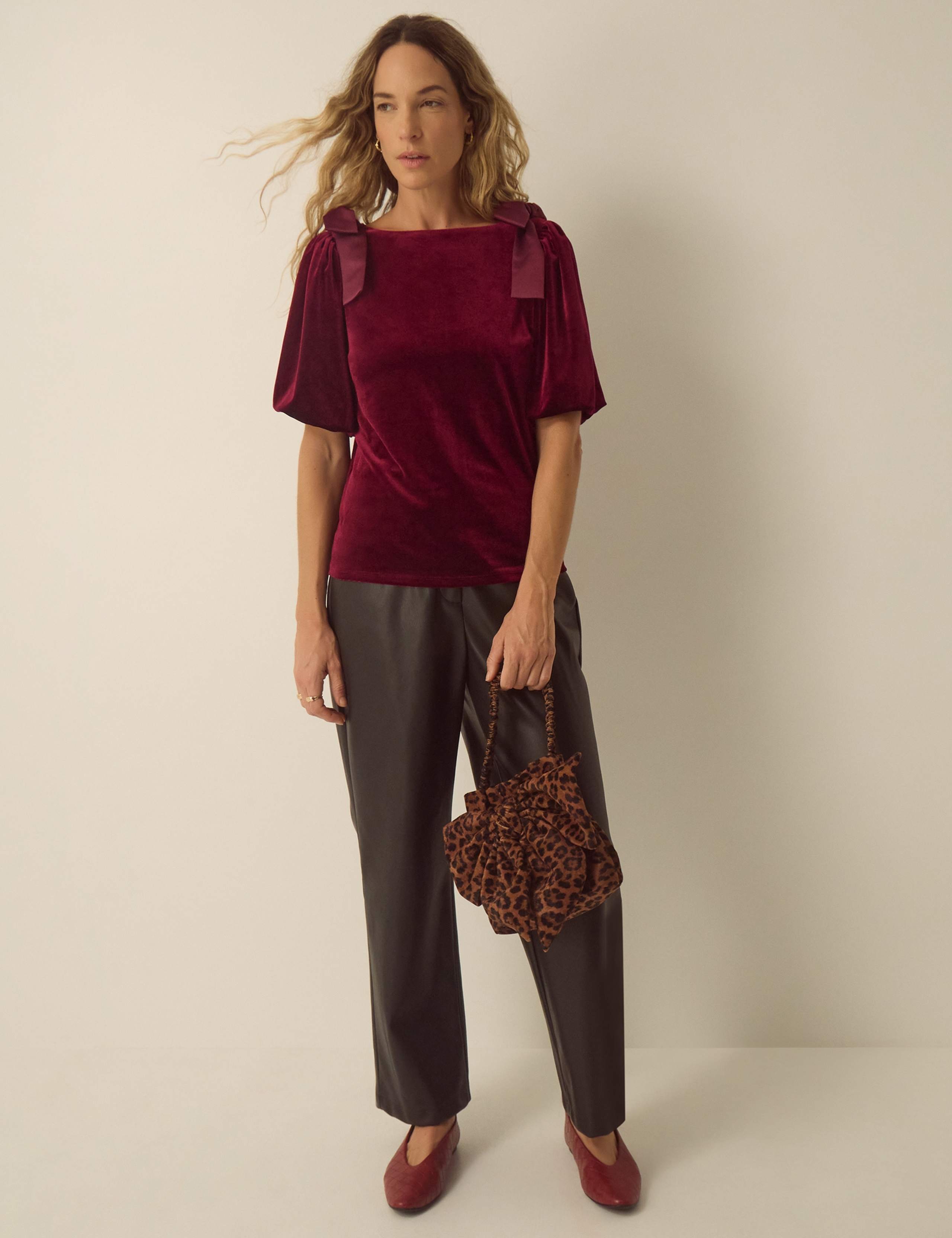Velvet Bow Slash Neck Blouse 2 of 4