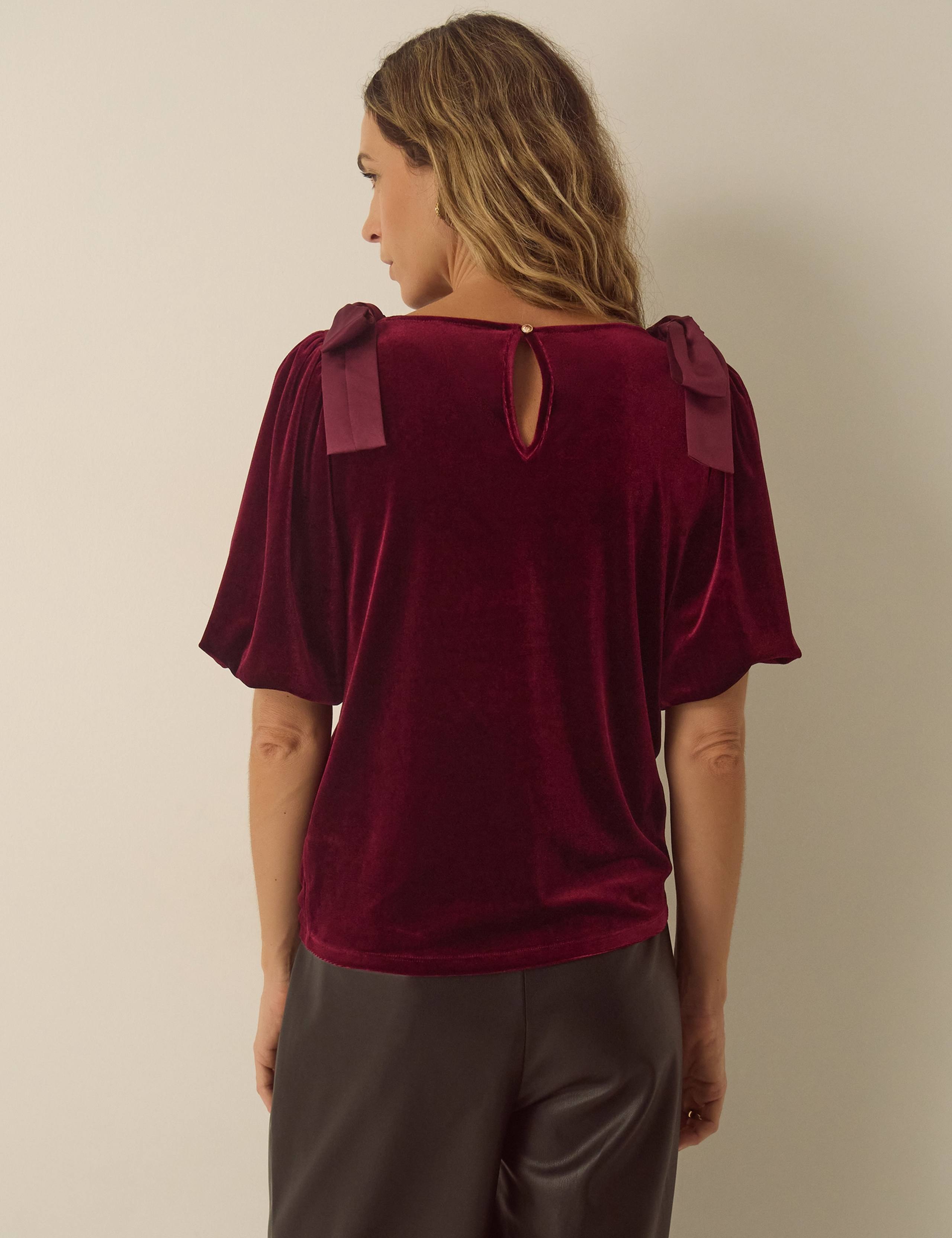 Velvet Bow Slash Neck Blouse 3 of 4