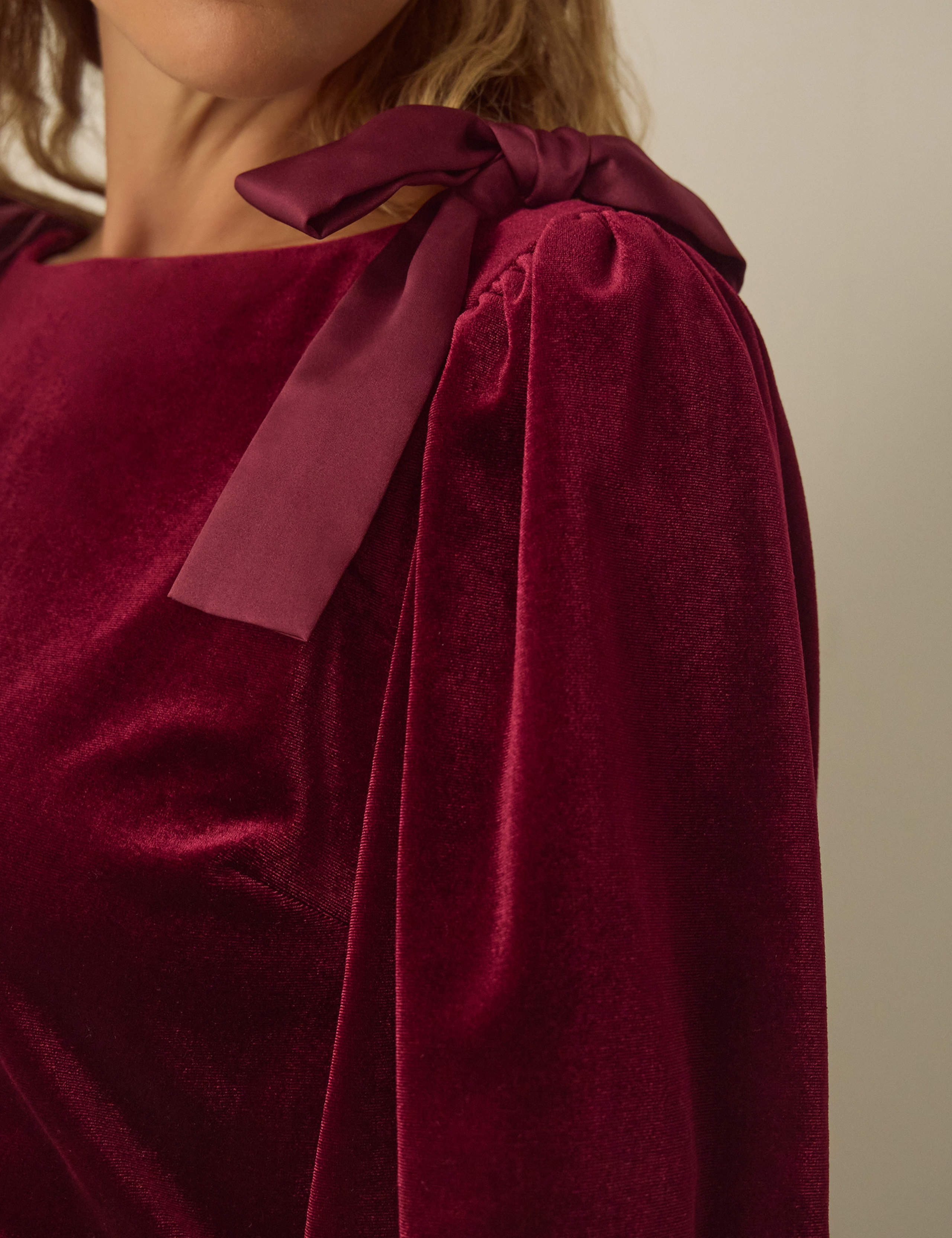 Velvet Bow Slash Neck Blouse 4 of 4