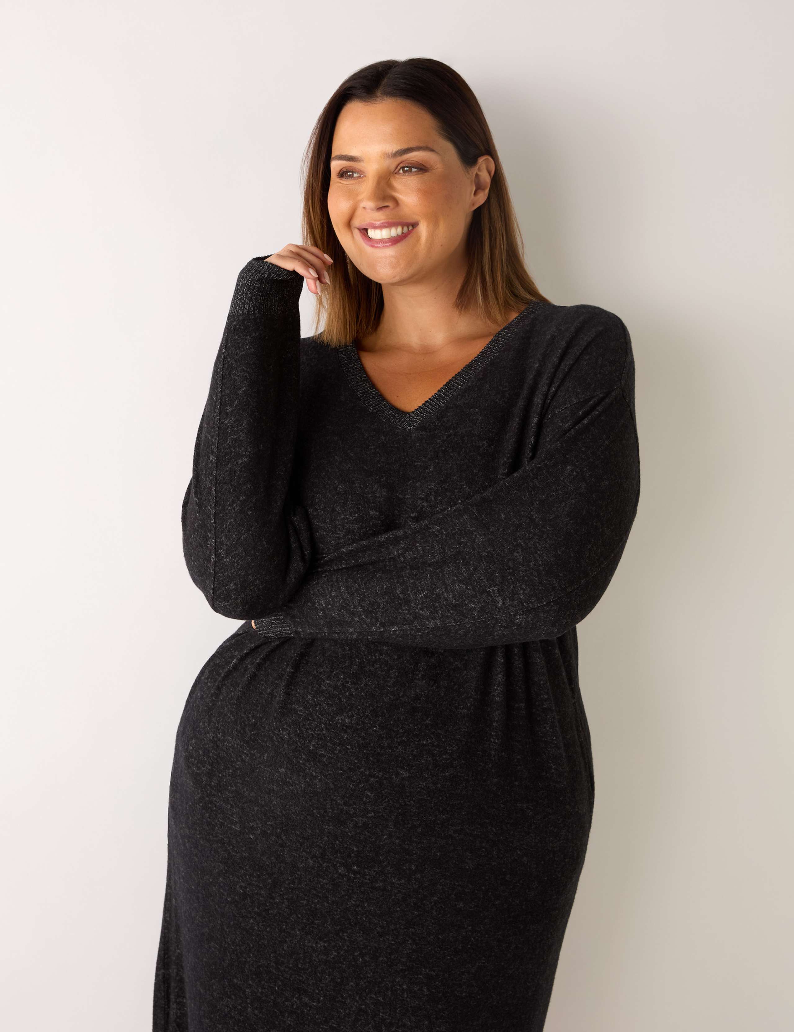 V-Neck Midi Jumper Dress 2 of 3