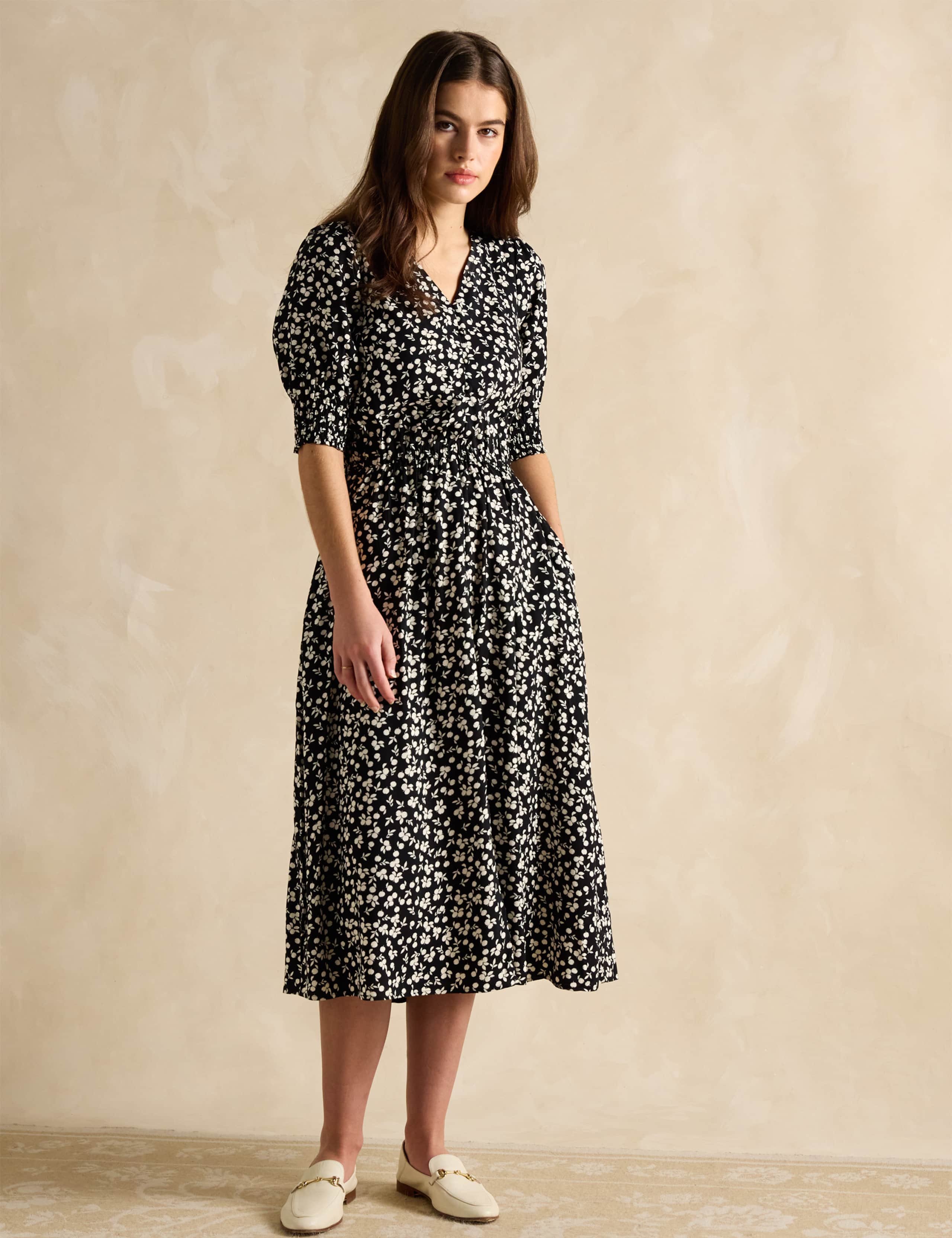 Floral V-Neck Midi Waisted Dress 3 of 6