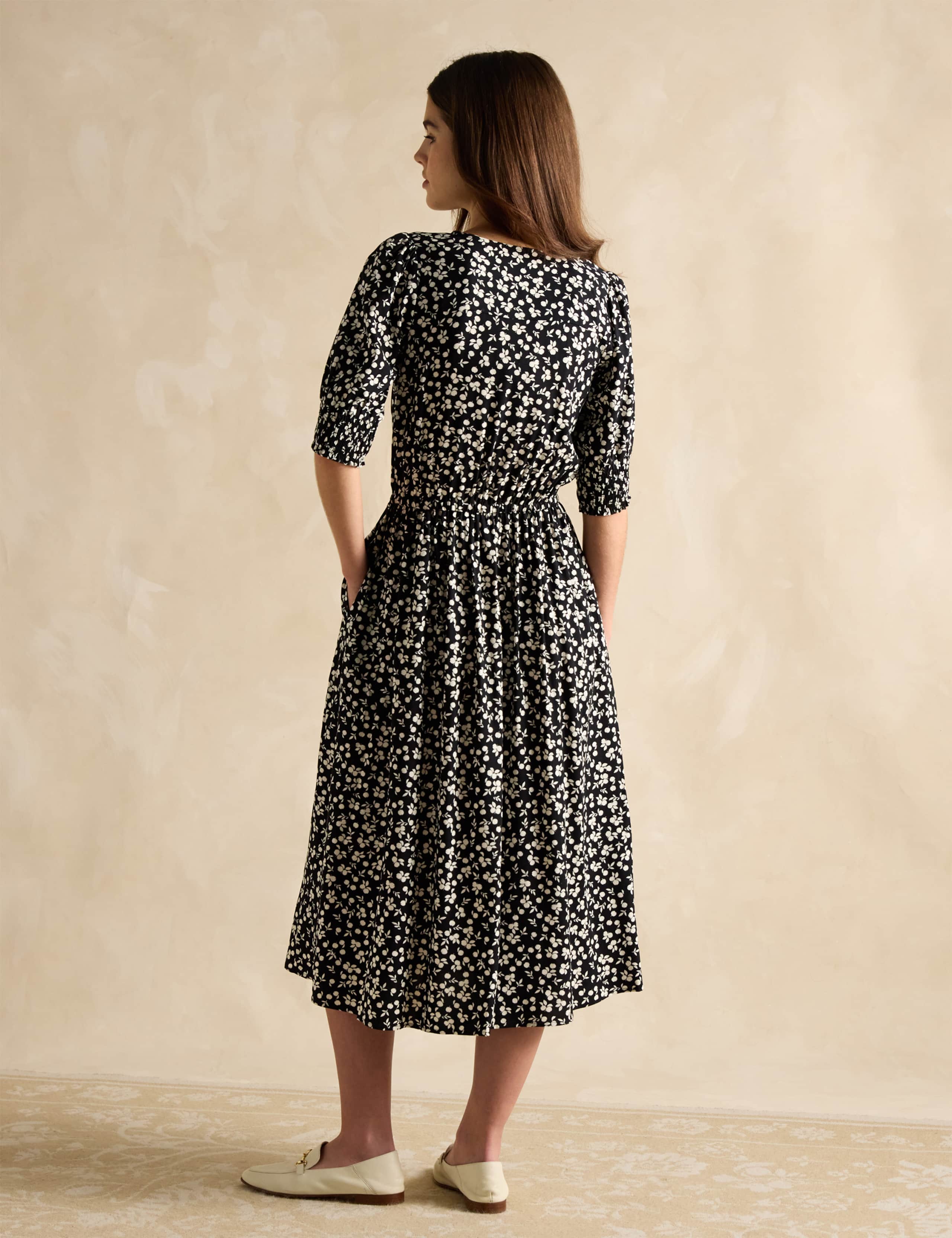 Floral V-Neck Midi Waisted Dress 4 of 6