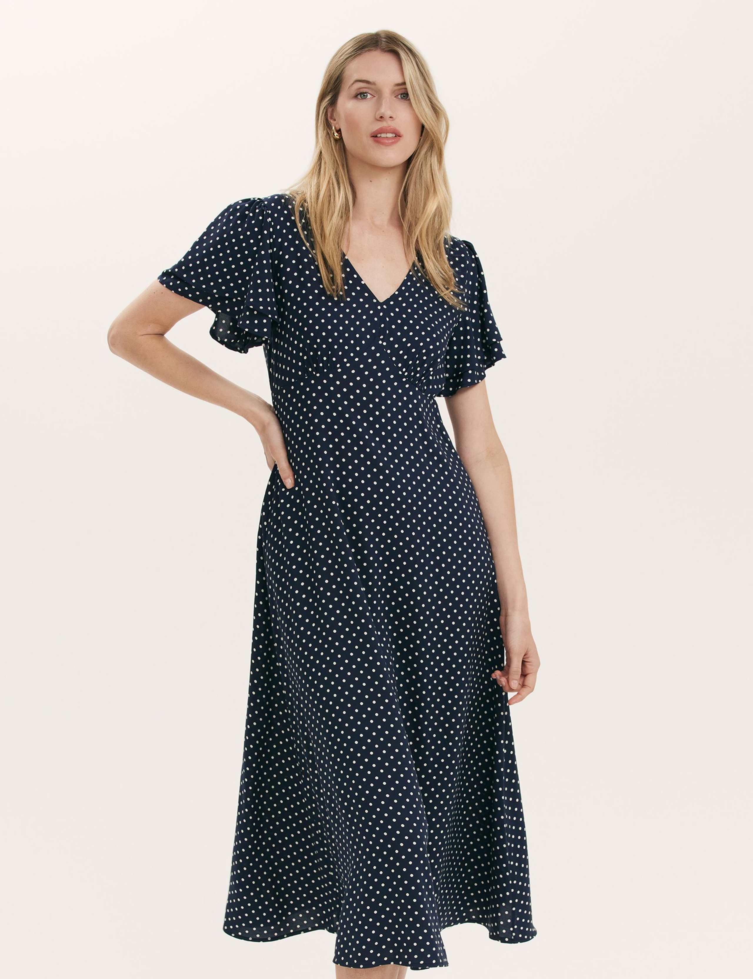 Polka Dot V-Neck Angel Sleeve Midi Tea Dress 4 of 5