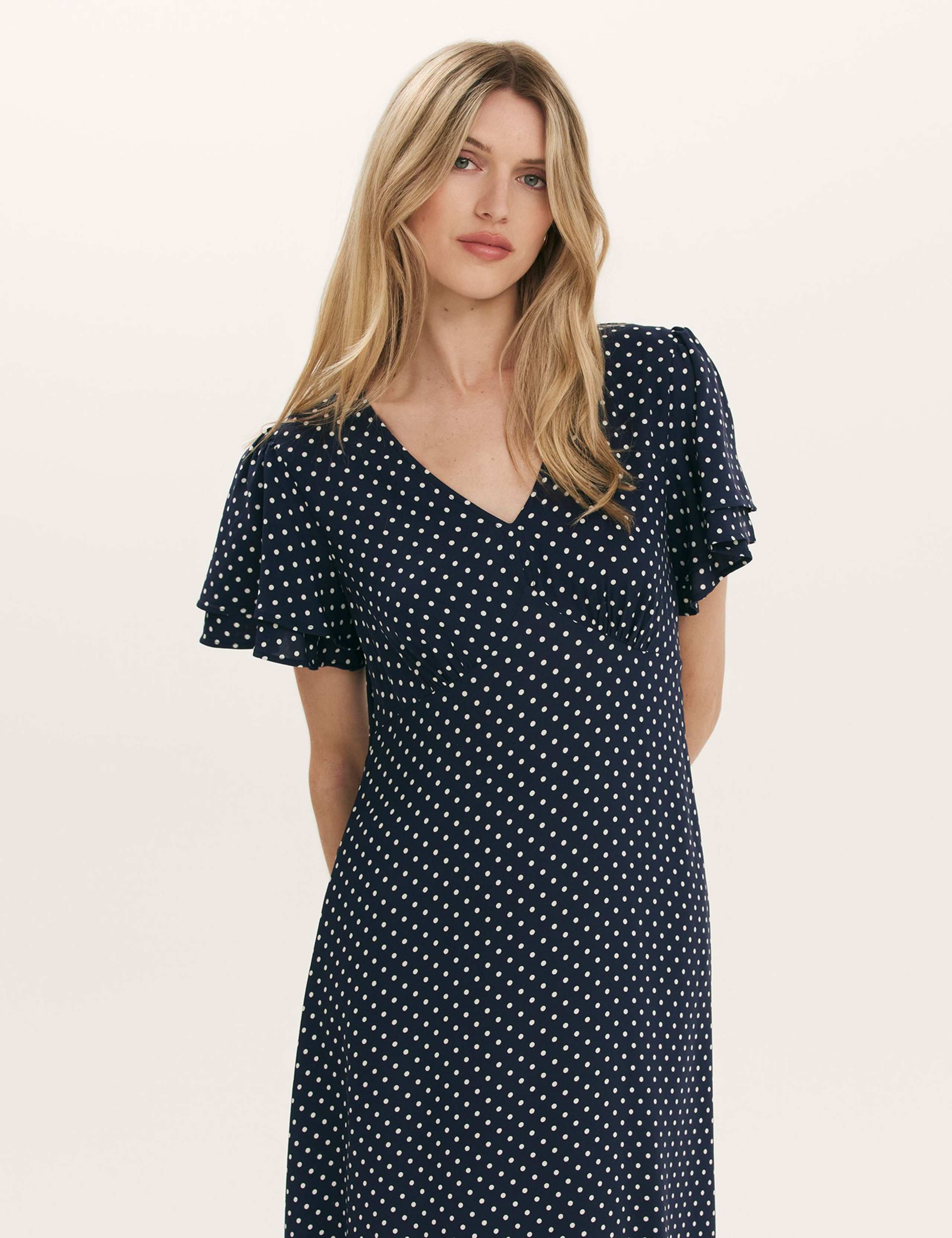Polka Dot V-Neck Angel Sleeve Midi Tea Dress 5 of 5