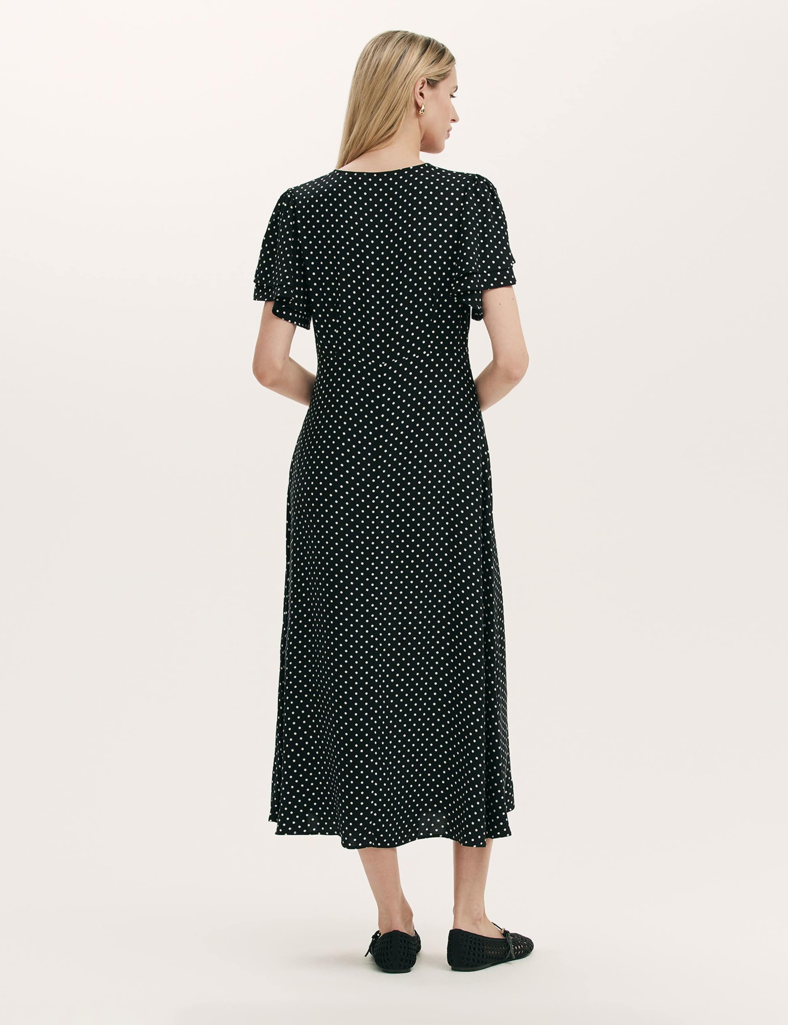 Polka Dot V-Neck Angel Sleeve Midi Tea Dress 3 of 4
