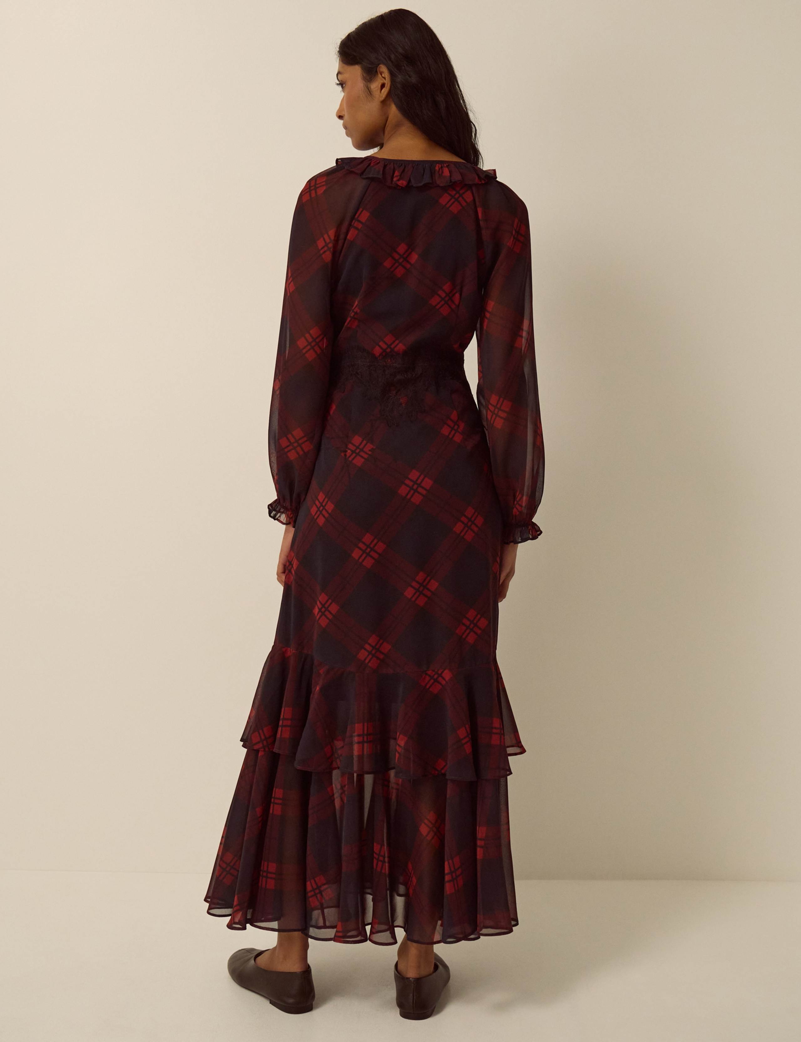 Checked Lace V Neck Zip Up Maxi Tea Dress 2 of 6