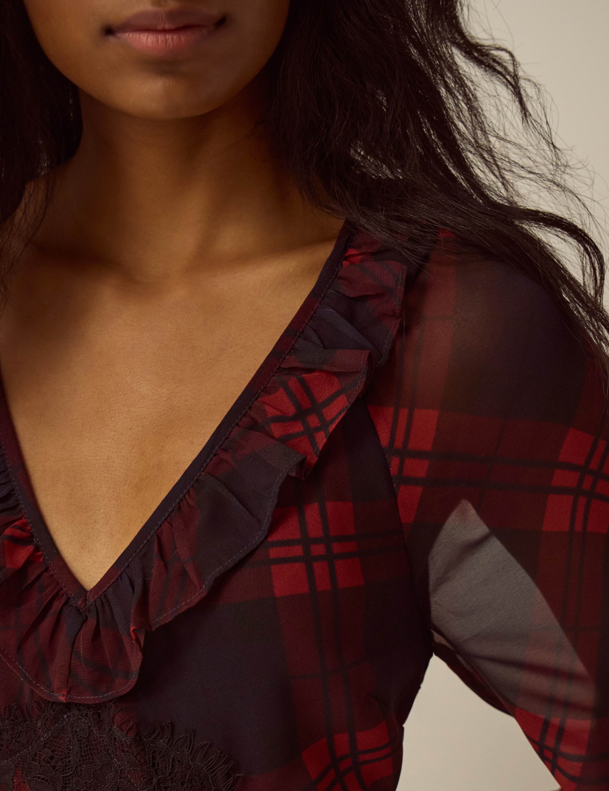 Checked Lace V Neck Zip Up Maxi Tea Dress 5 of 6