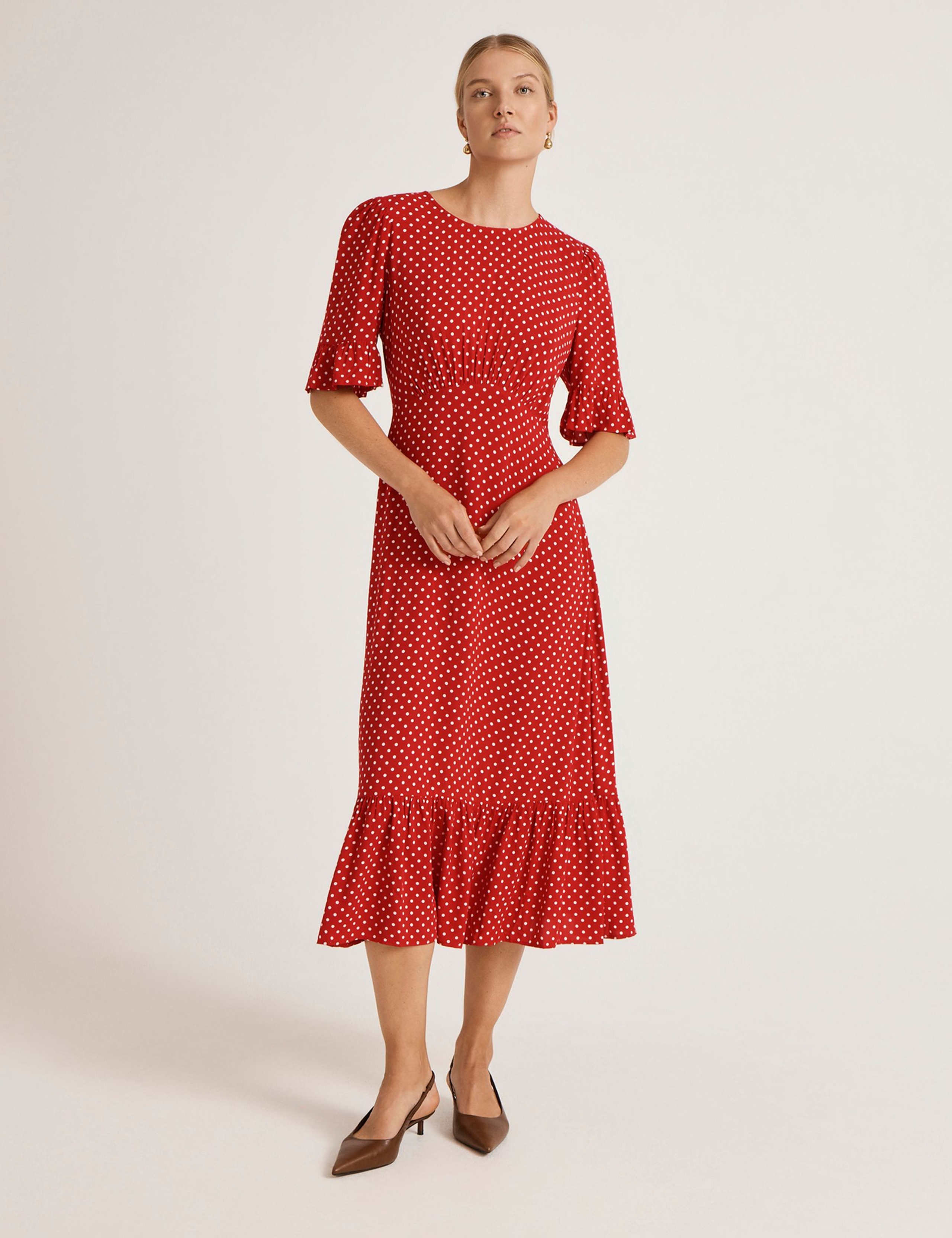 Polka Dot Round Neck Midi Tea Dress 2 of 5
