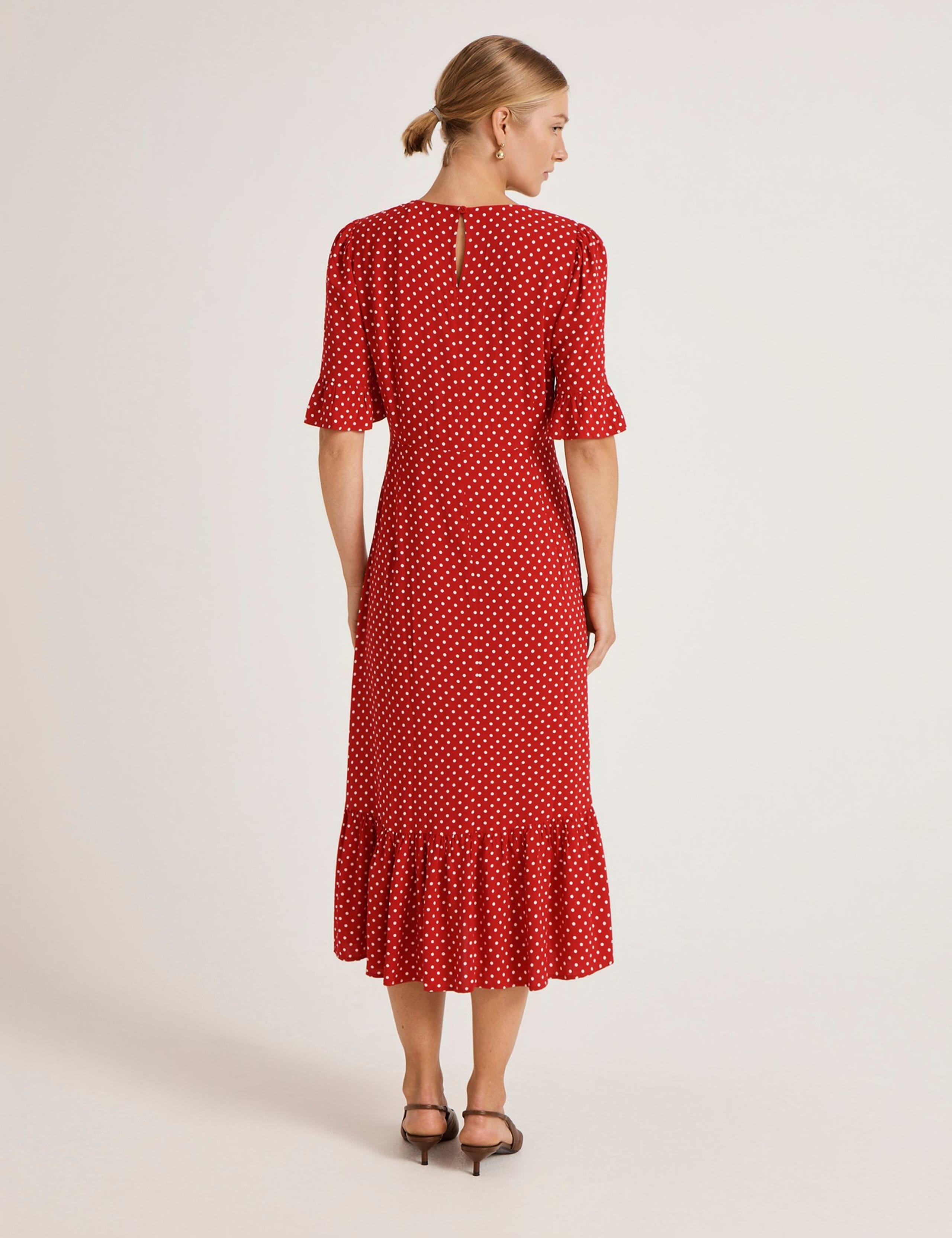 Polka Dot Round Neck Midi Tea Dress 3 of 5