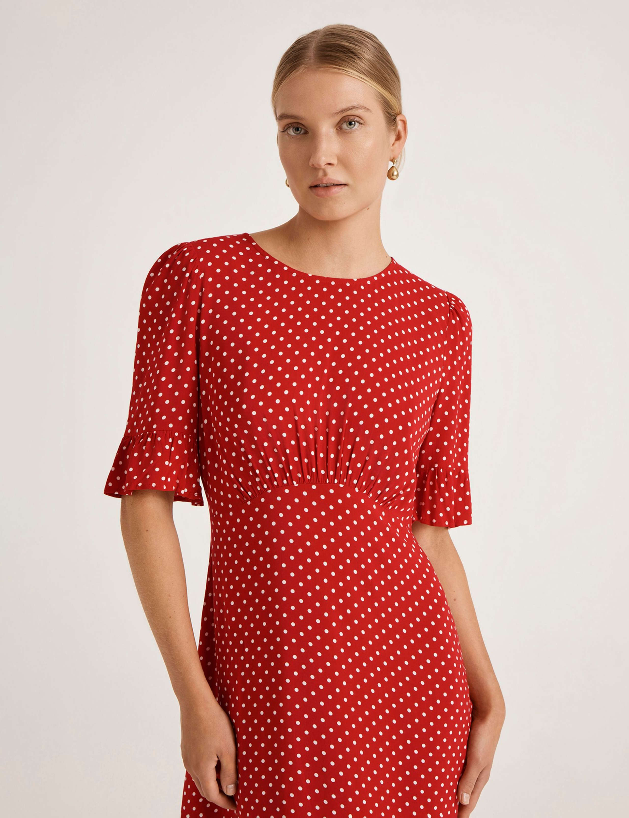 Polka Dot Round Neck Midi Tea Dress 4 of 5