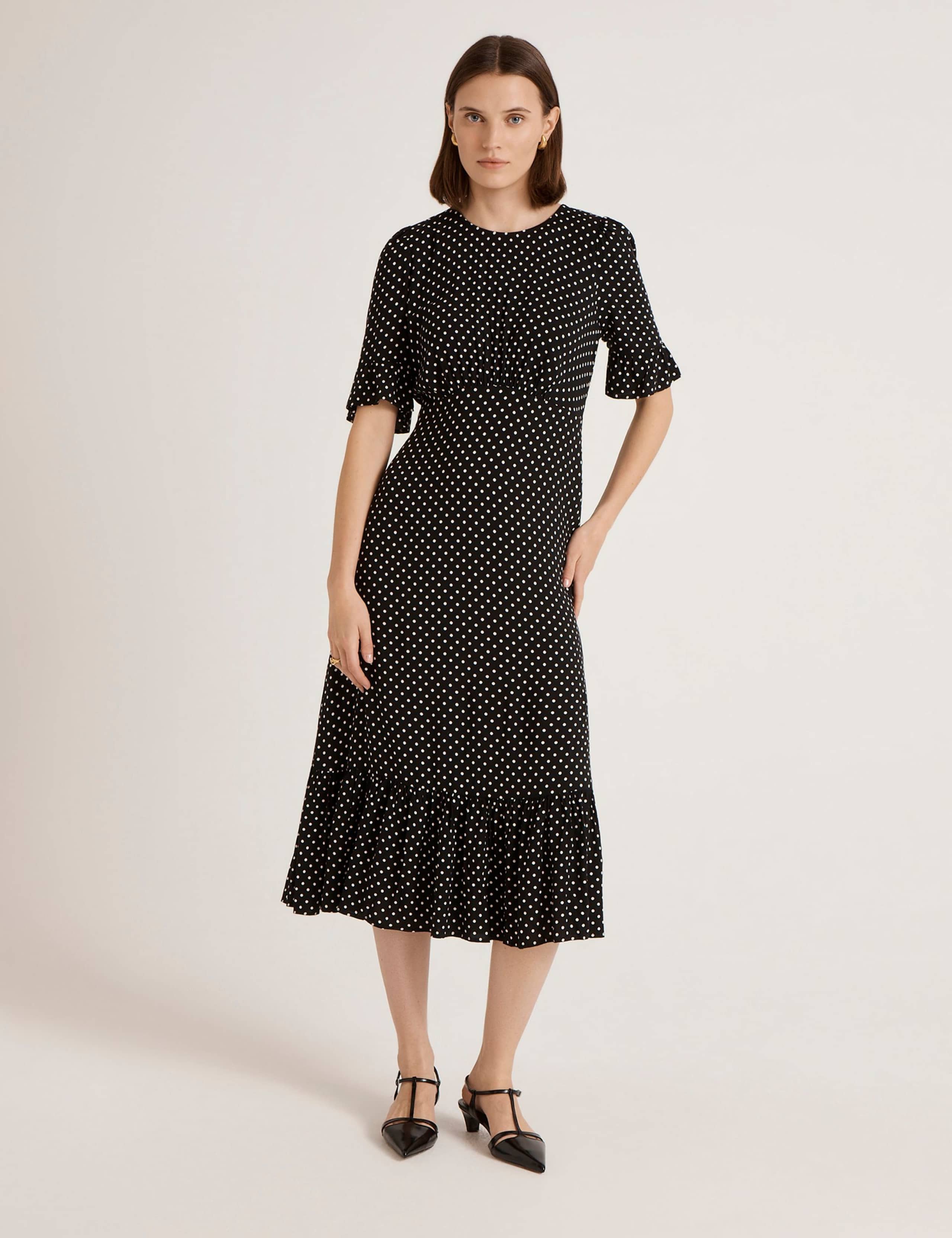 Polka Dot Round Neck Midi Tea Dress 1 of 4
