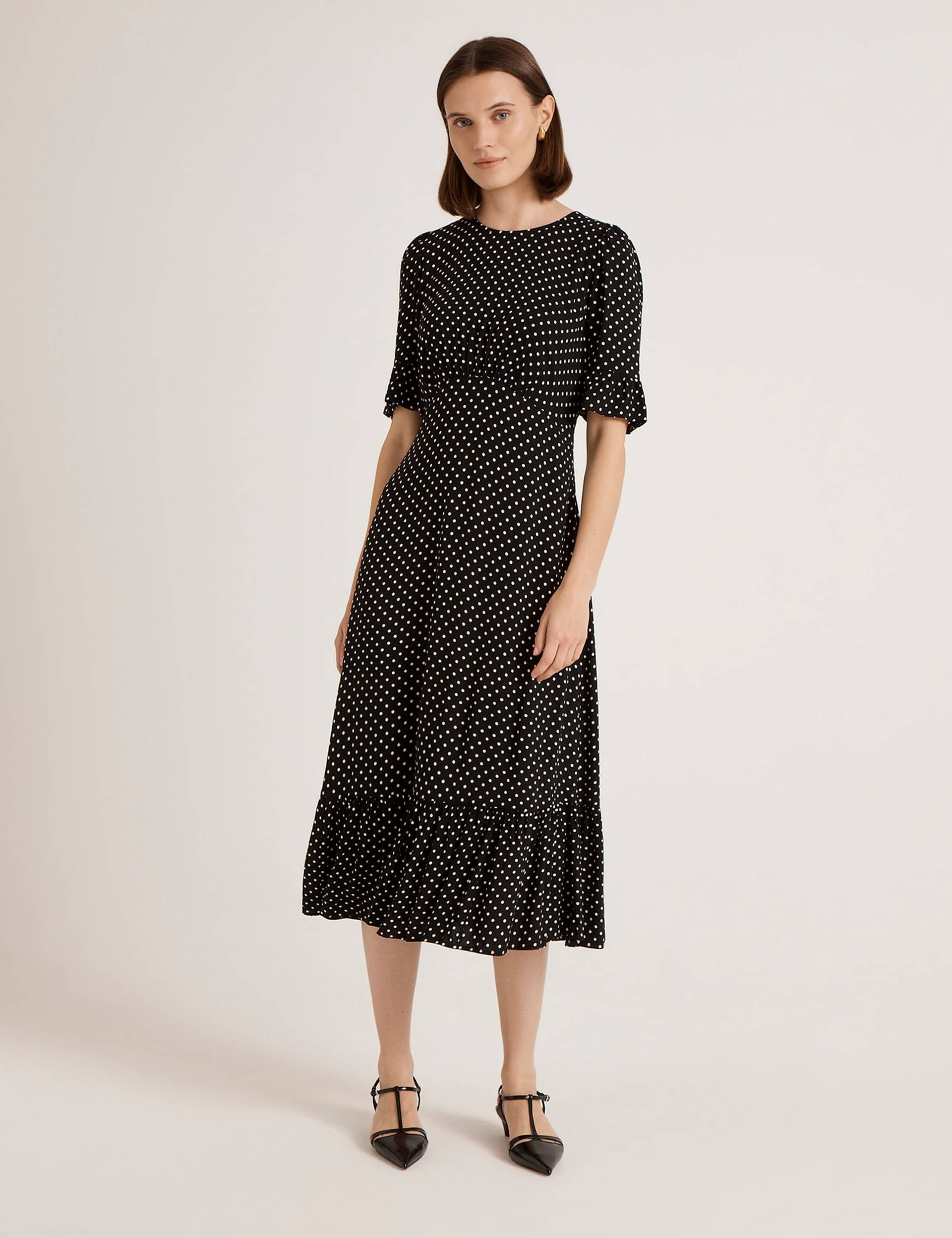 Polka Dot Round Neck Midi Tea Dress 2 of 4