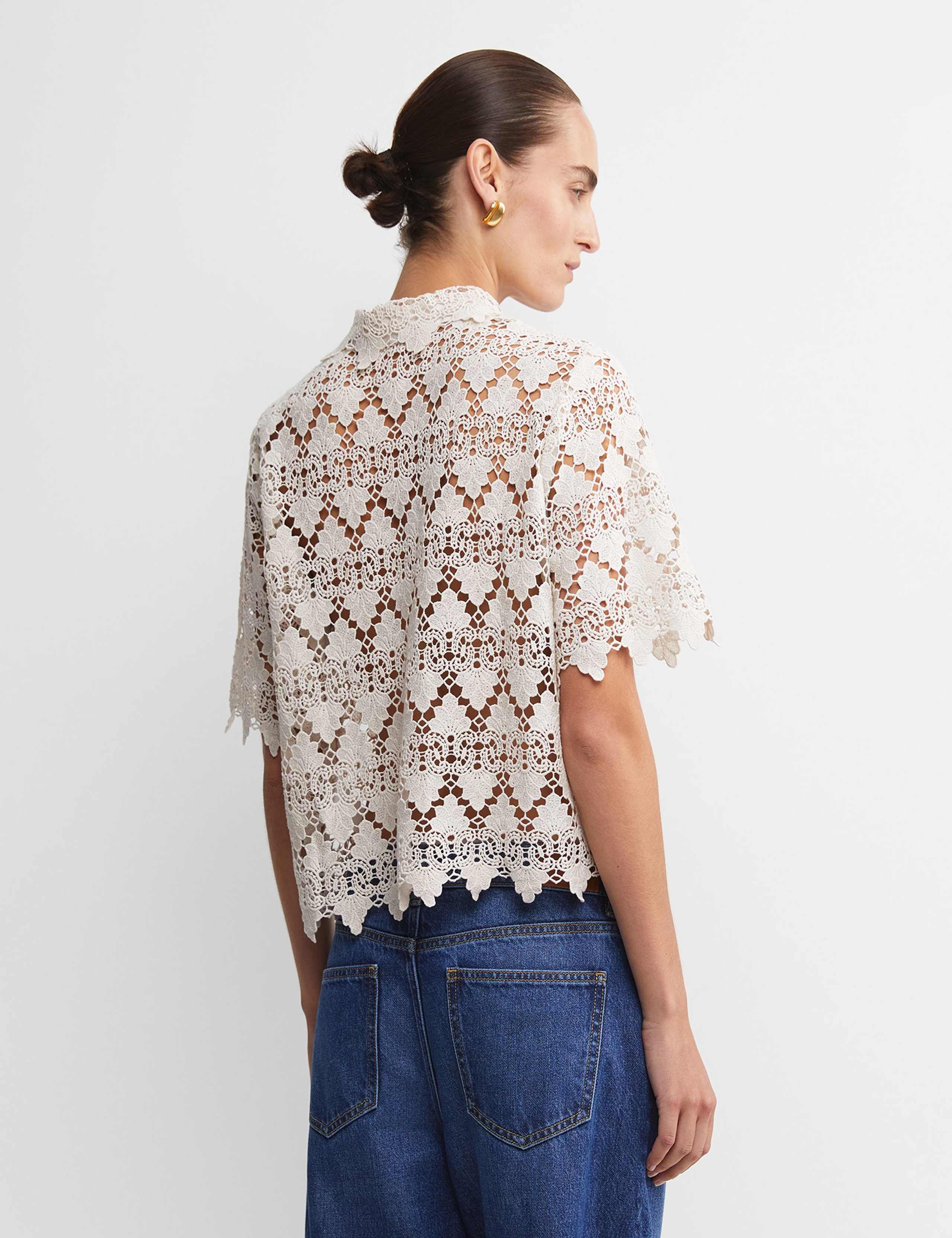 Pure Cotton Lace Collared Cropped Shirt 5 of 5