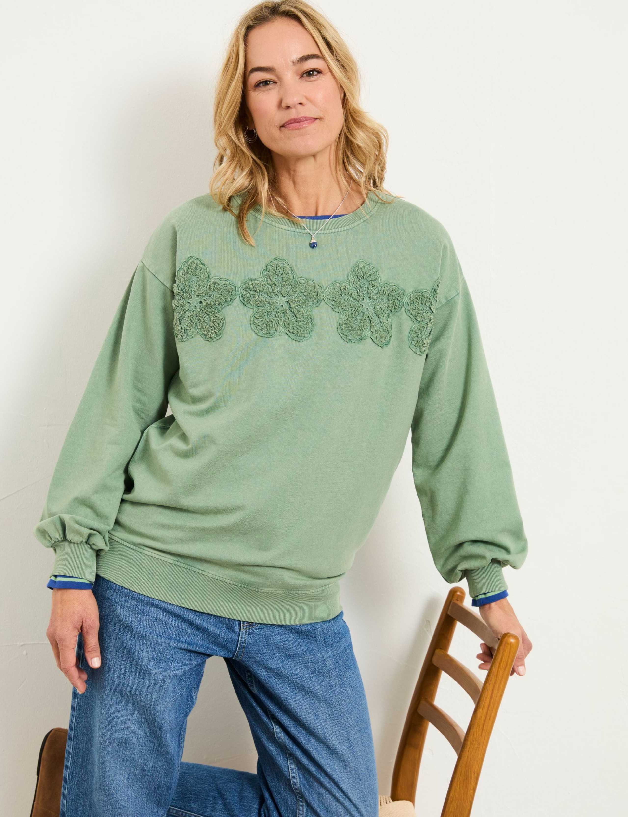 Pure Cotton Embroidered Floral Sweatshirt 1 of 7