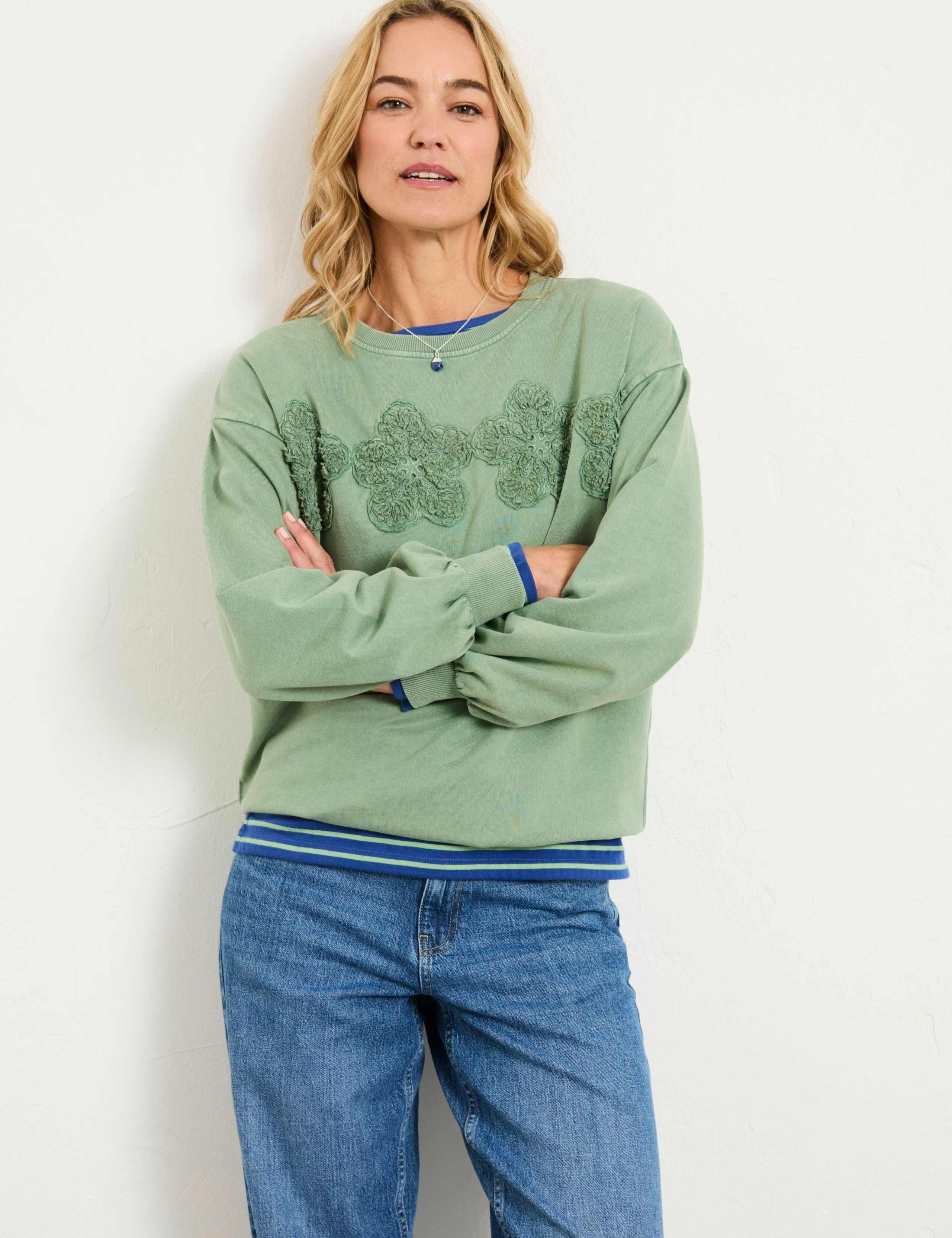 Pure Cotton Embroidered Floral Sweatshirt 3 of 7