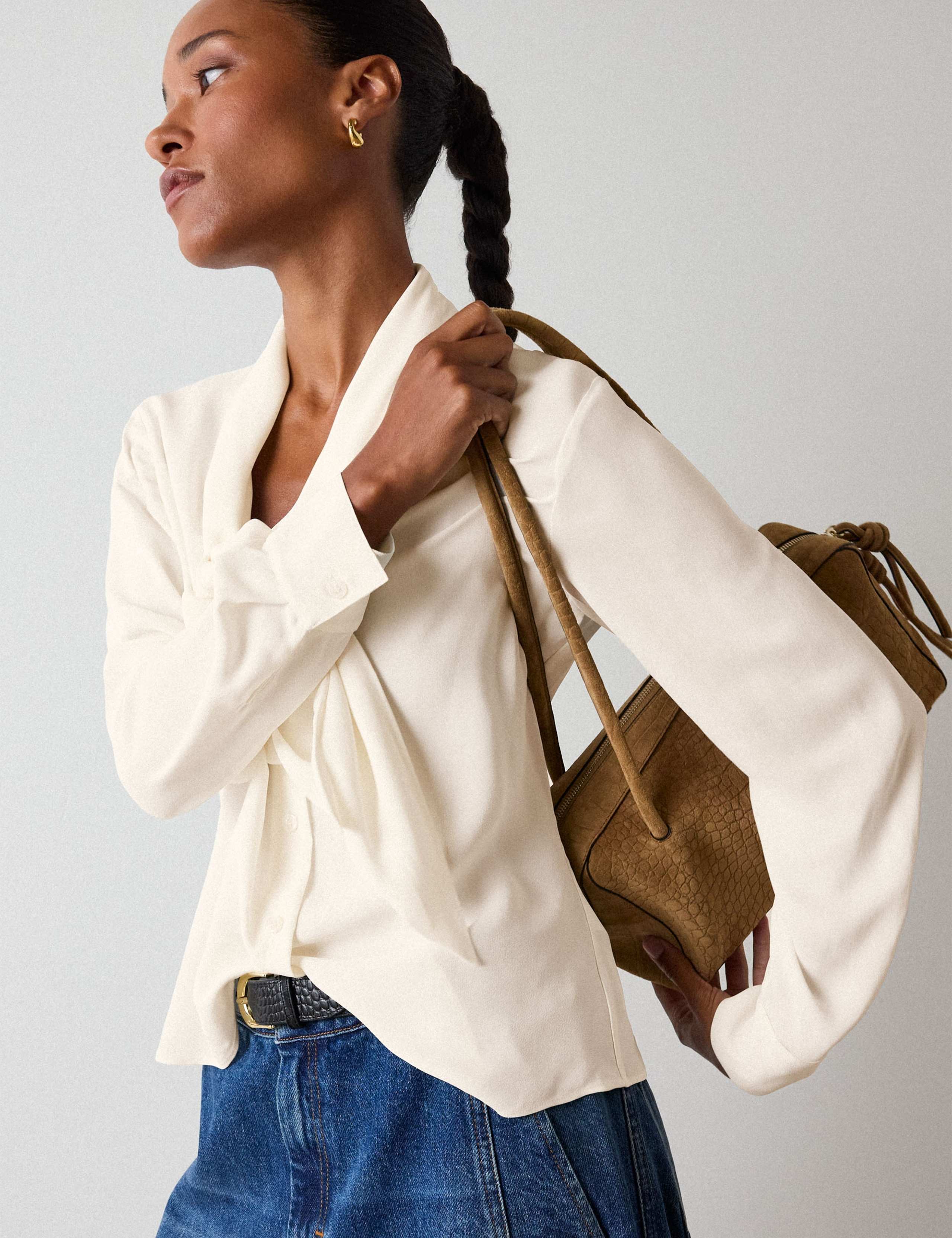 Crepe Tie Neck Button Through Blouse 1 of 6