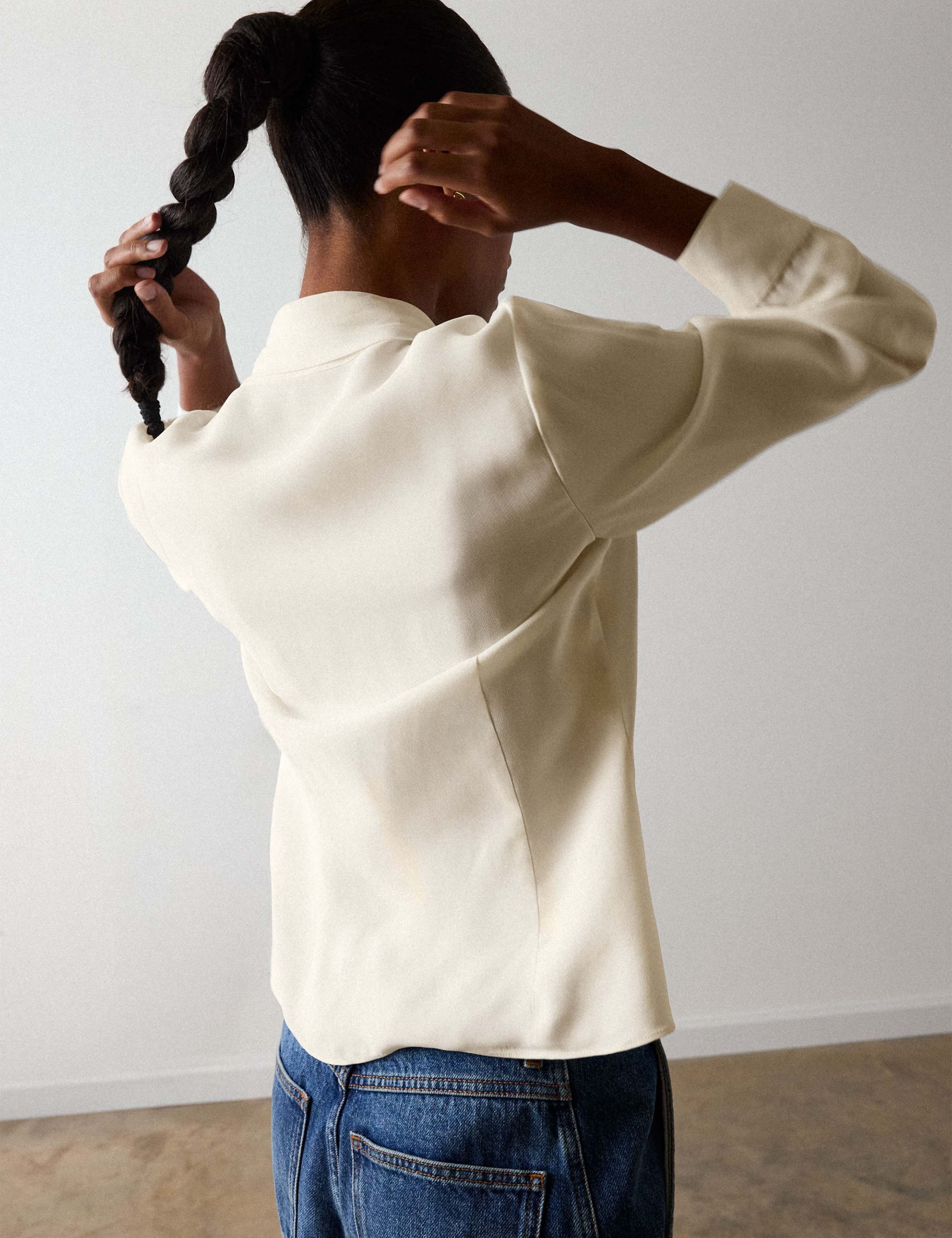 Crepe Tie Neck Button Through Blouse 3 of 6