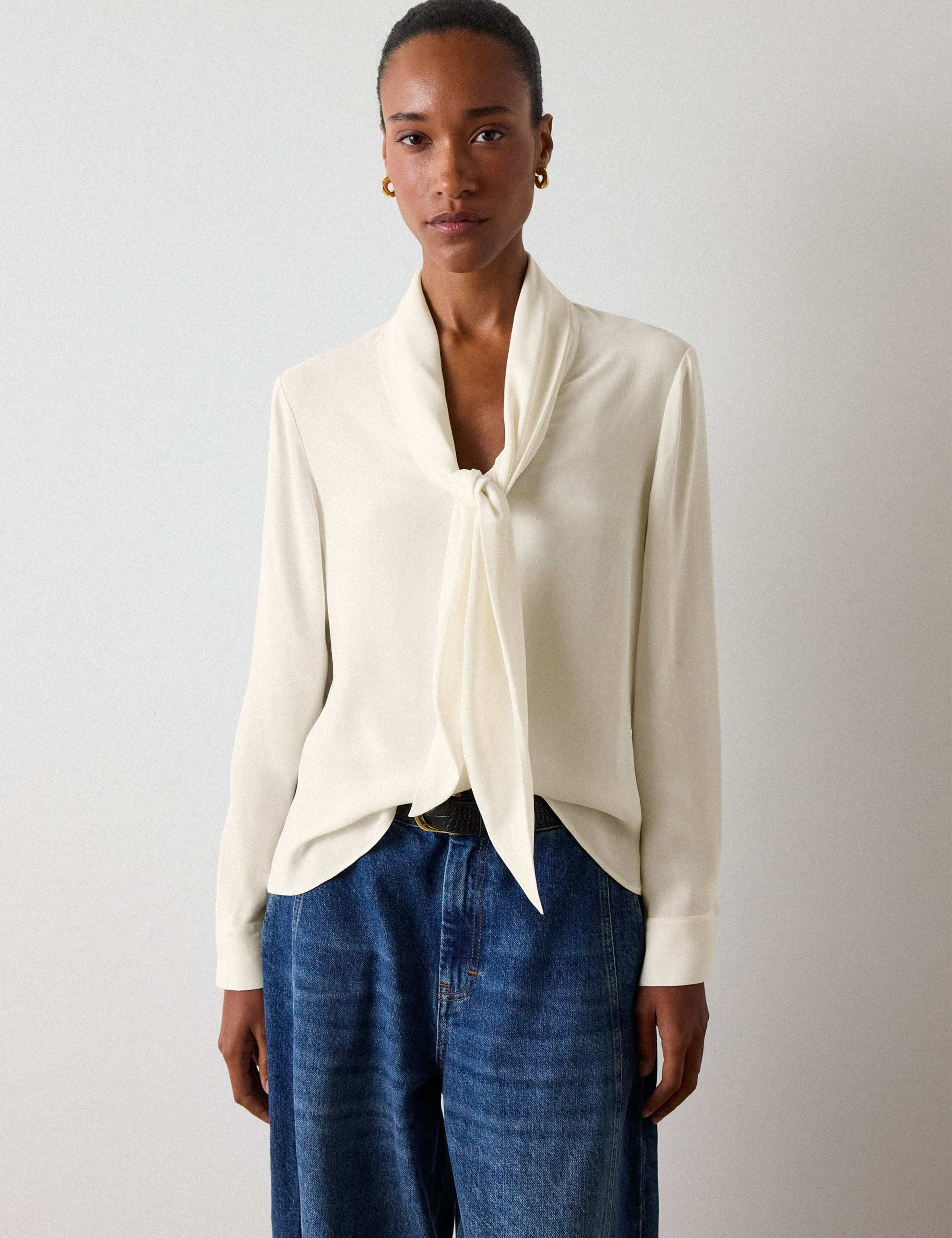 Crepe Tie Neck Button Through Blouse 5 of 6