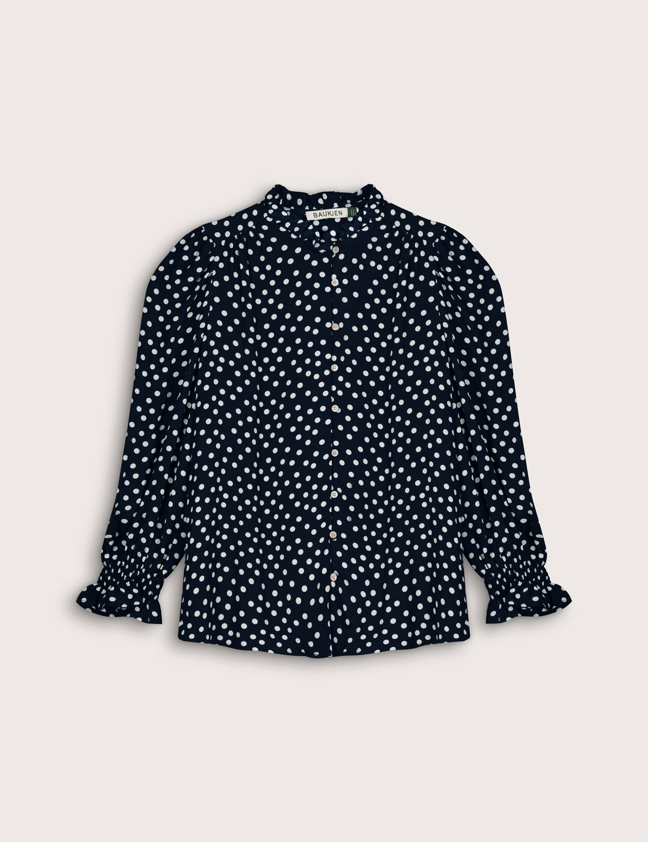 Crepe Polka Dot Collared Puff Sleeve Blouse 2 of 5