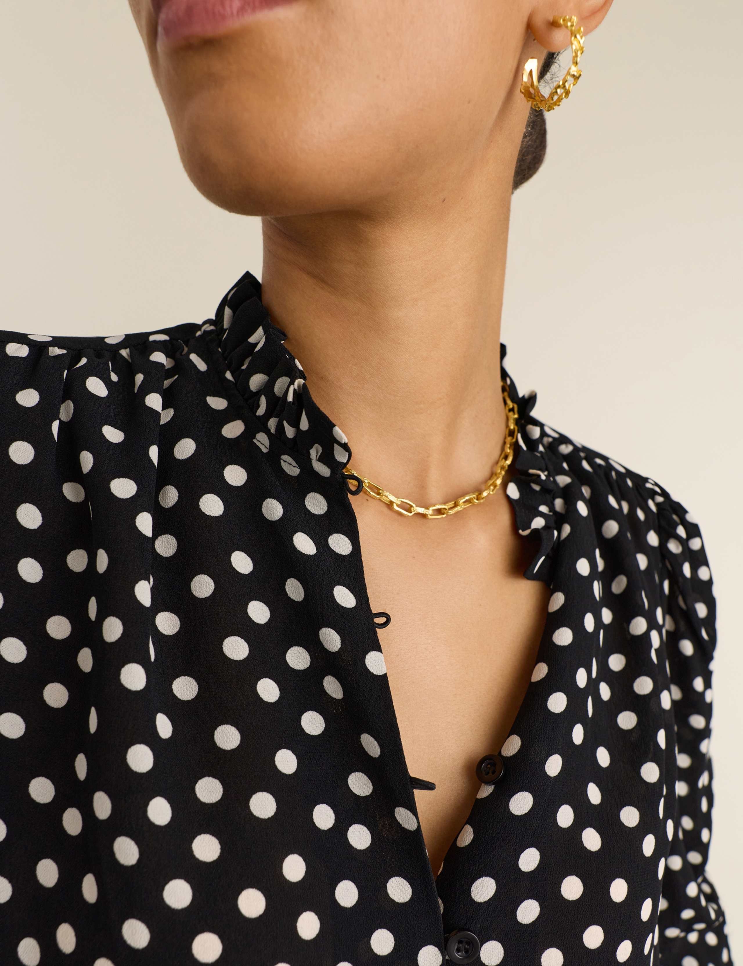 Crepe Polka Dot Collared Puff Sleeve Blouse 5 of 6