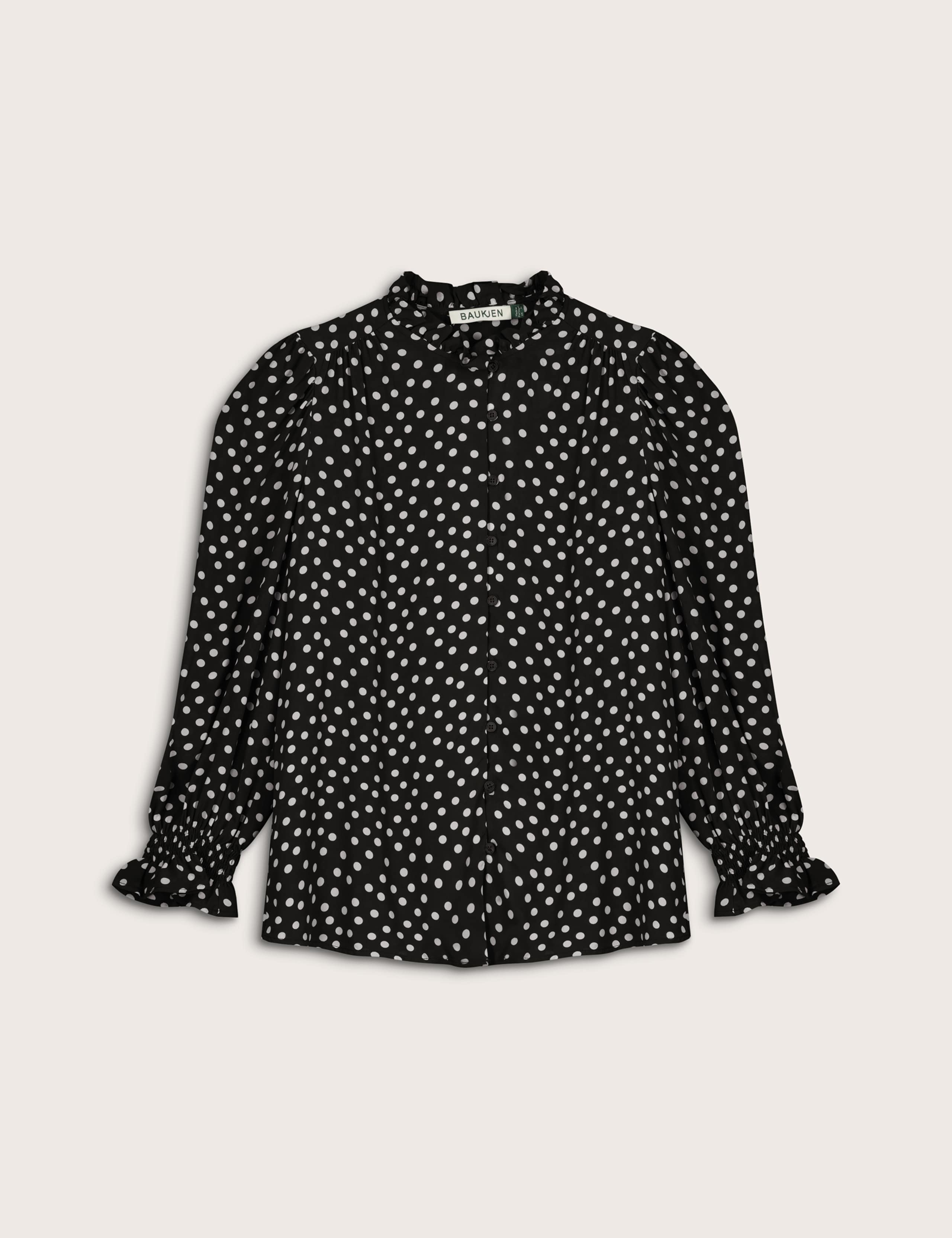 Crepe Polka Dot Collared Puff Sleeve Blouse 2 of 6