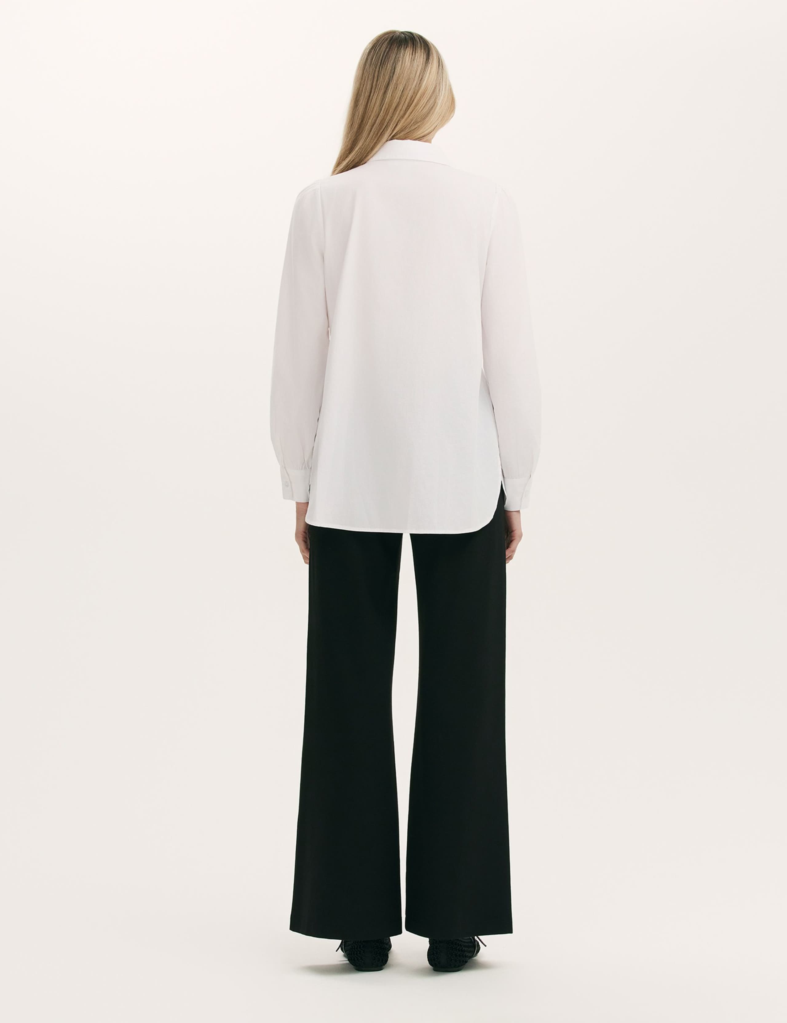 Pure Cotton Collared Shirred Detail Blouson Sleeve Shirt 3 of 5