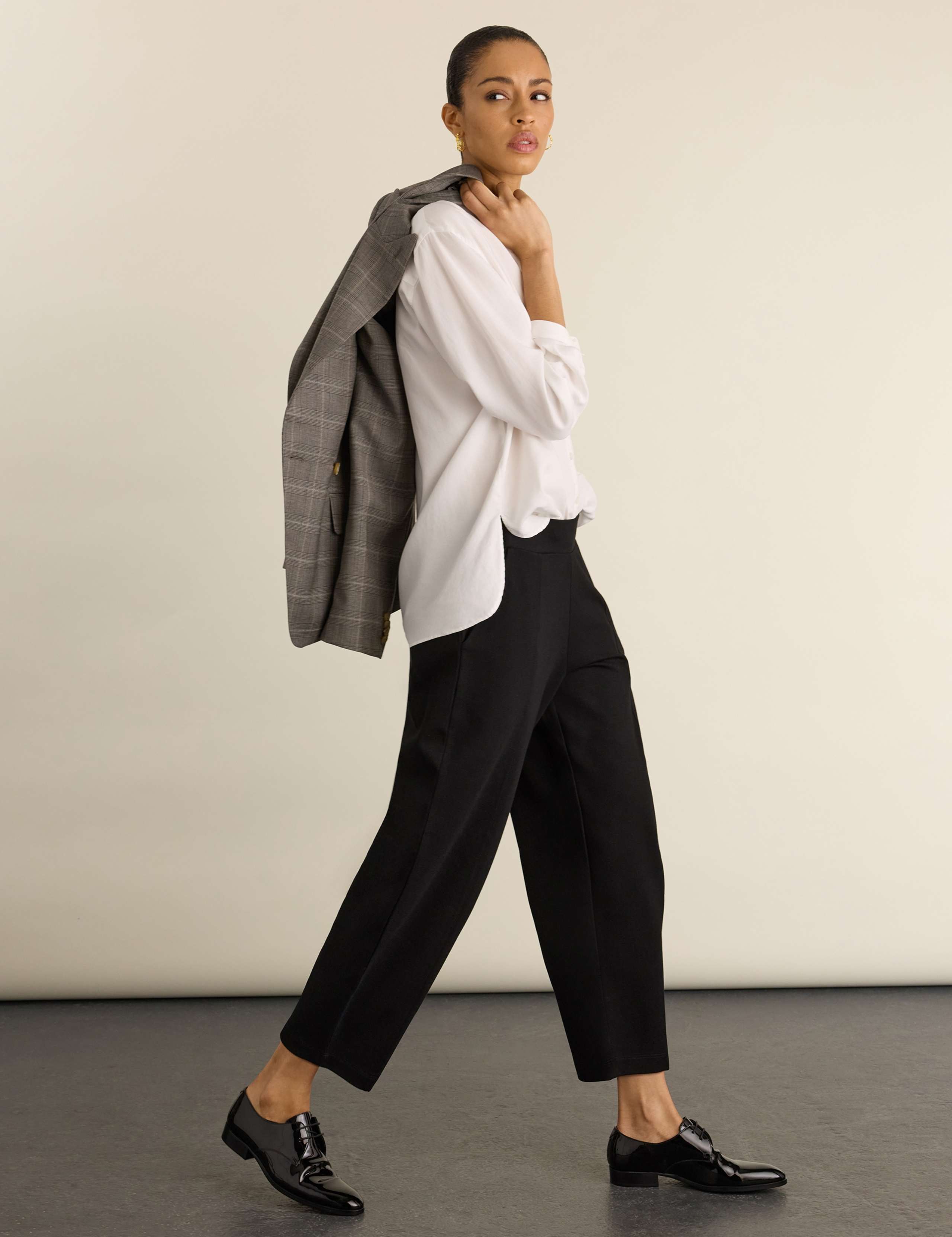Jersey Elasticated Waist Barrel Leg Trousers 3 of 6
