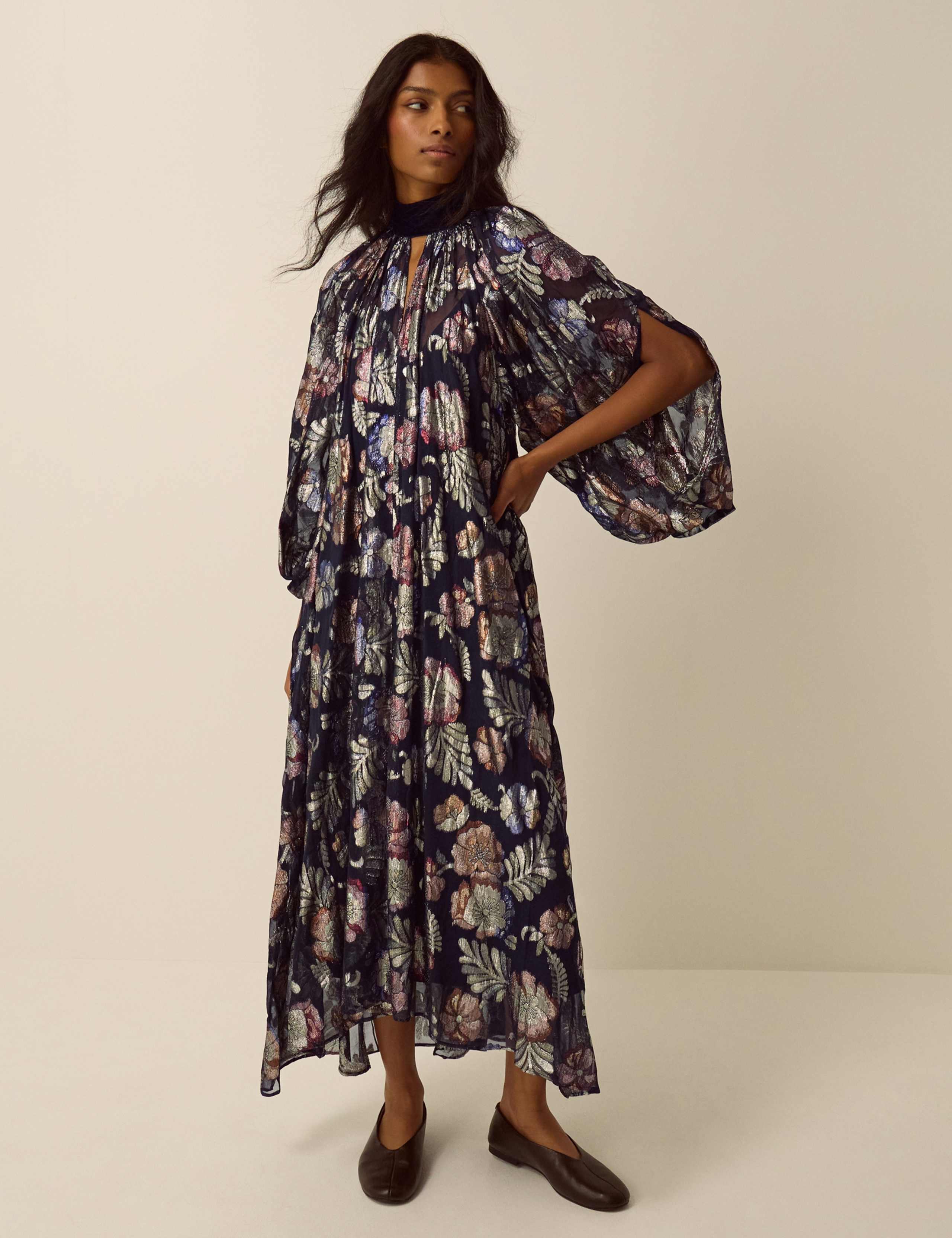 High Neck Tie Detail Midi Swing Dress 2 of 6