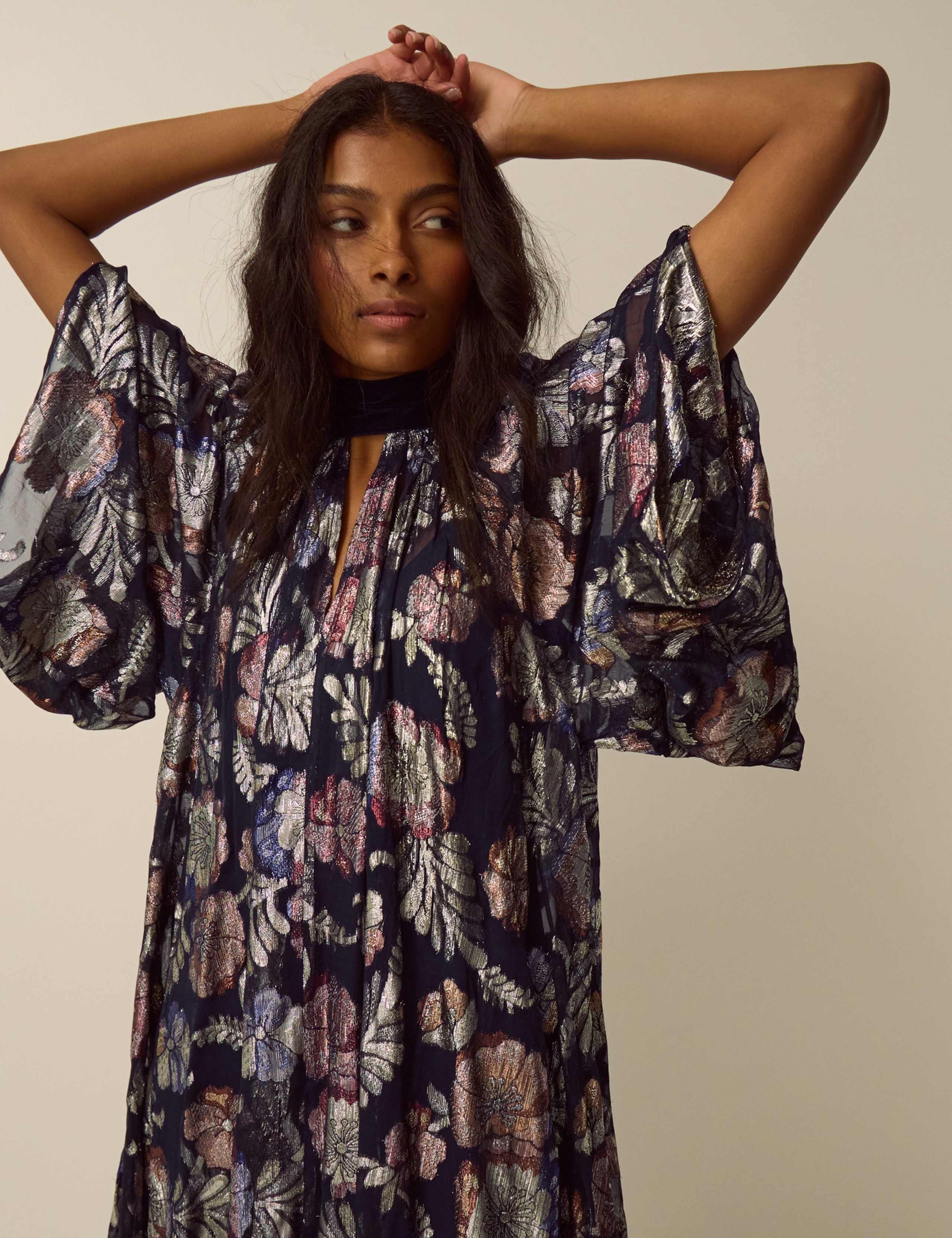 High Neck Tie Detail Midi Swing Dress 5 of 6