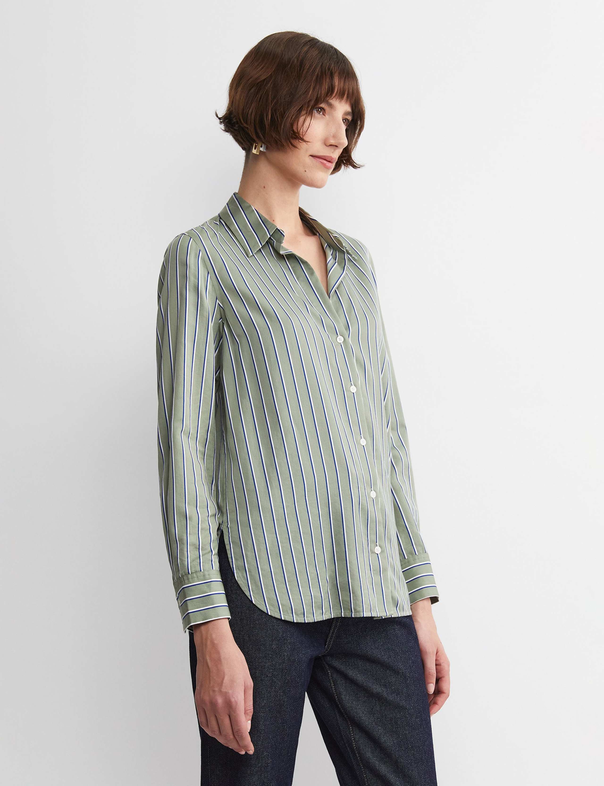 Cotton Rich Striped Collared Shirt with Silk 2 of 6