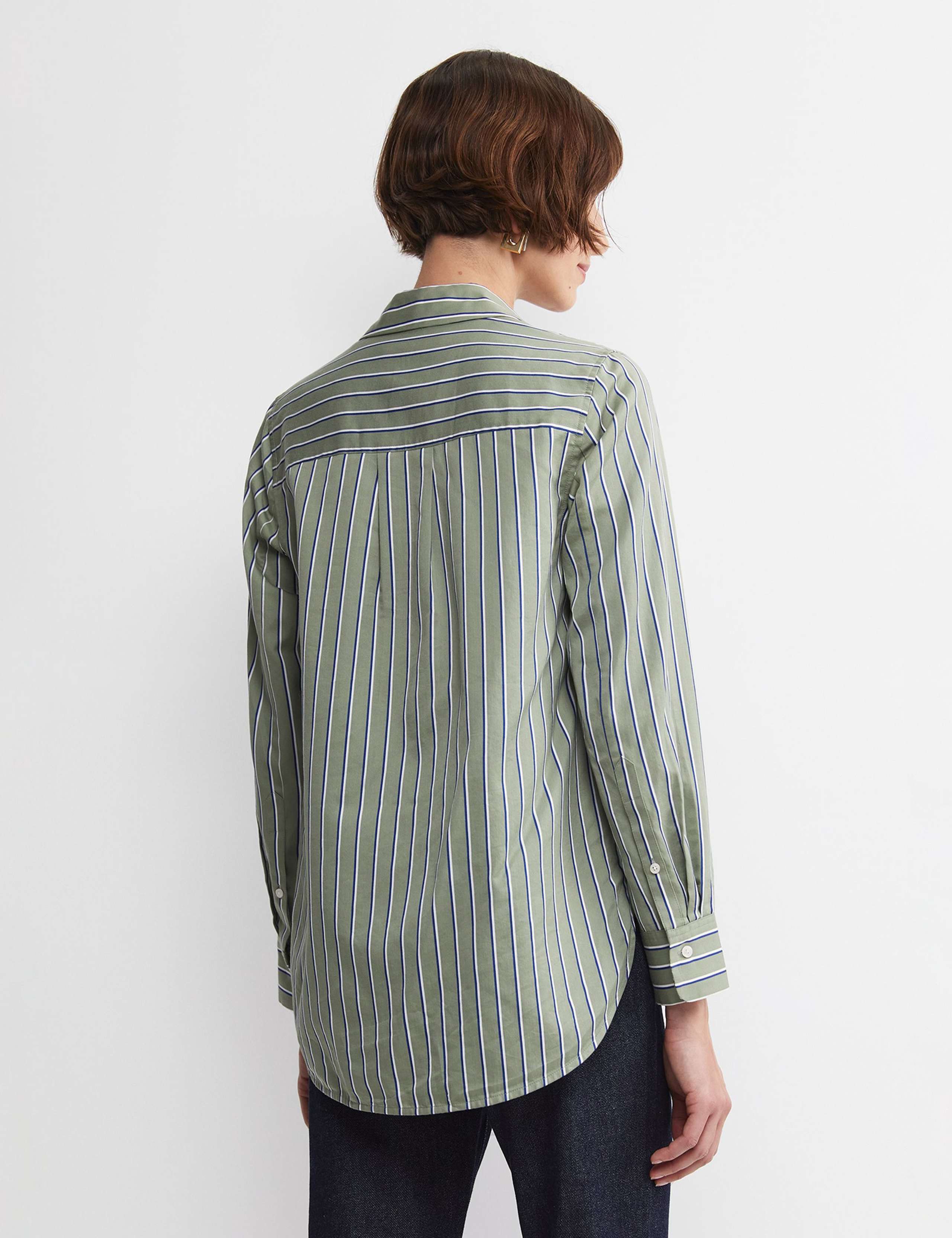 Cotton Rich Striped Collared Shirt with Silk 3 of 6