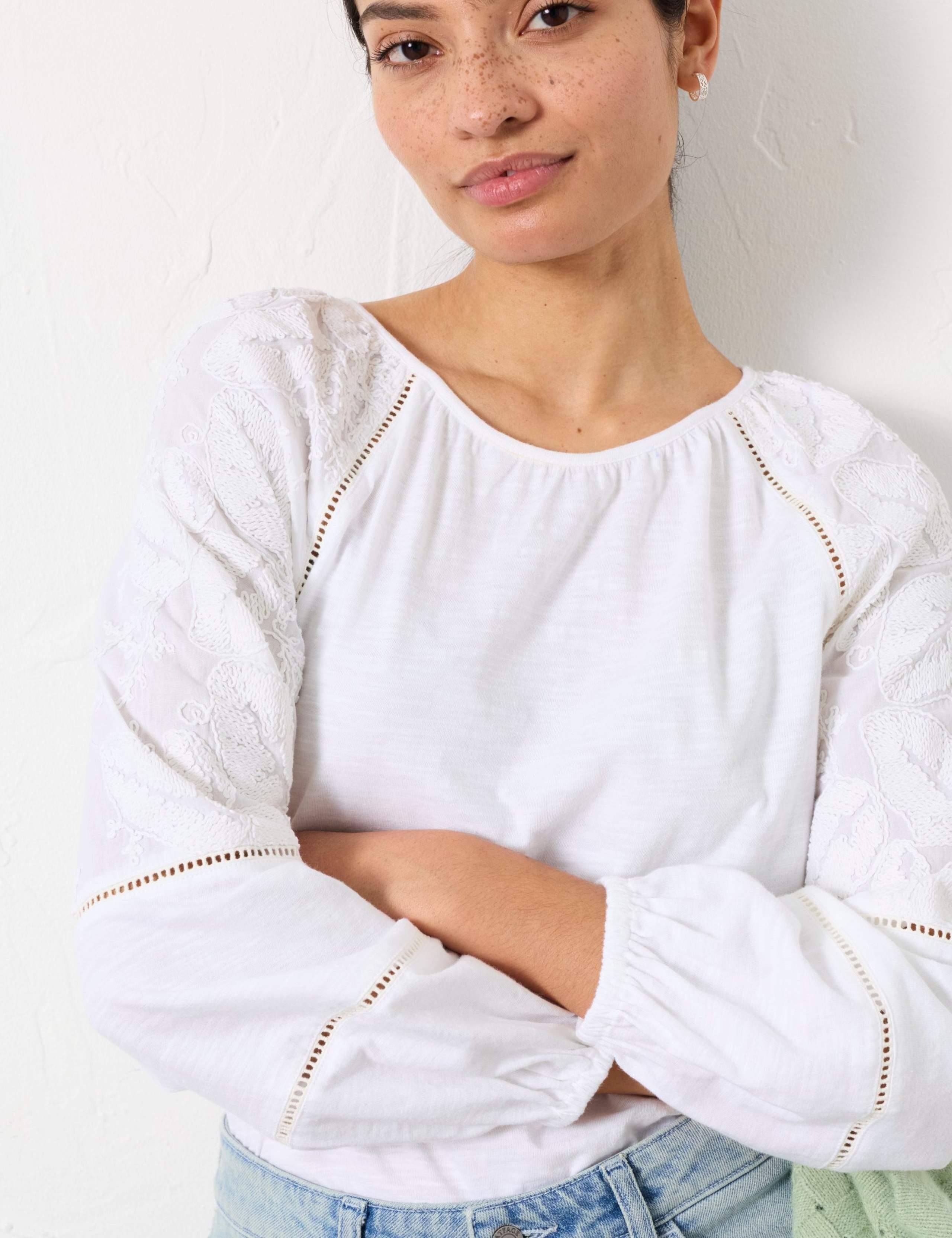 Pure Cotton Embroidered Round Neck Top 3 of 6