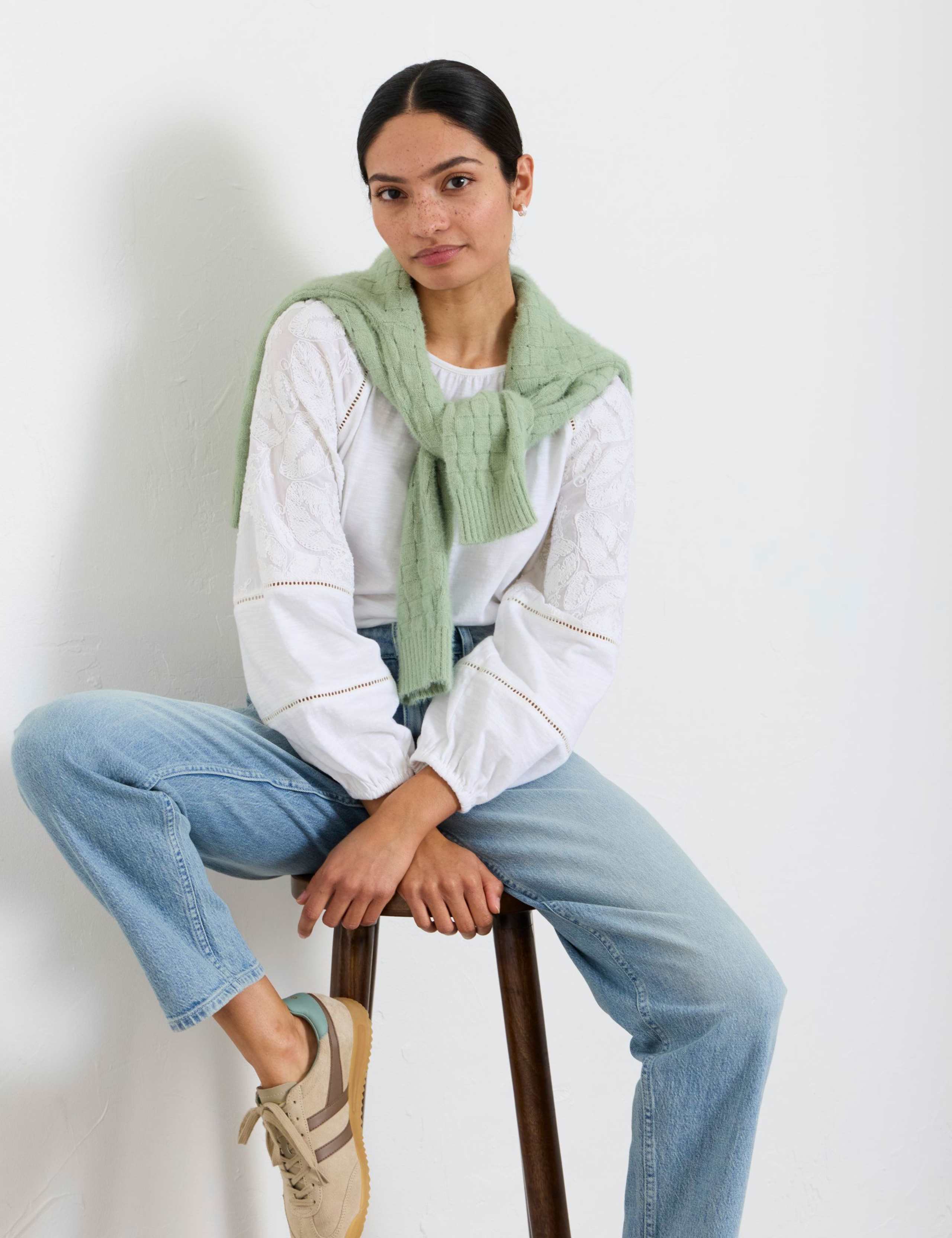 Pure Cotton Embroidered Round Neck Top 5 of 6